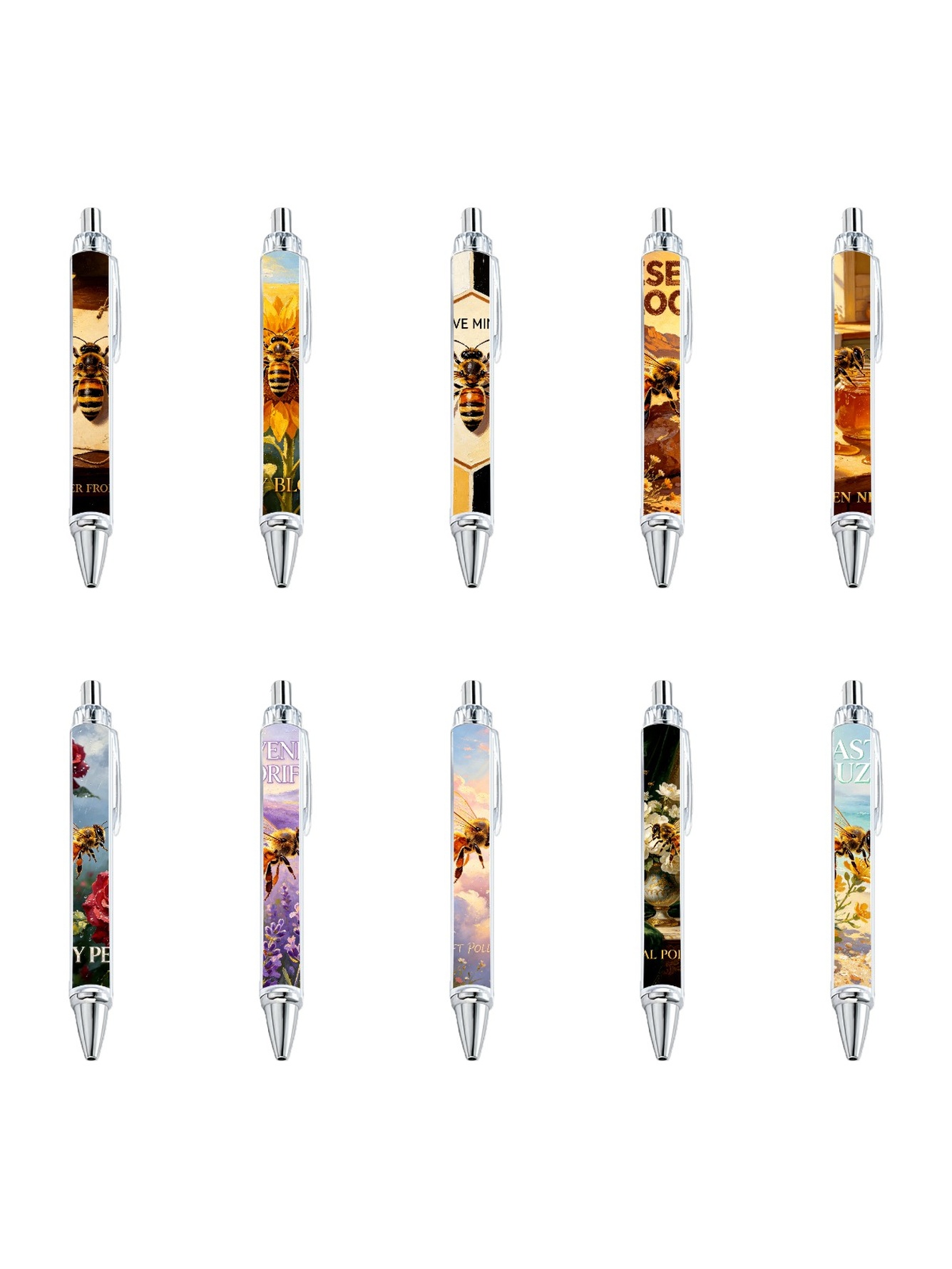 Bee Gel Pens, Honey Bee Pattern, Black Ink - 10-Pack