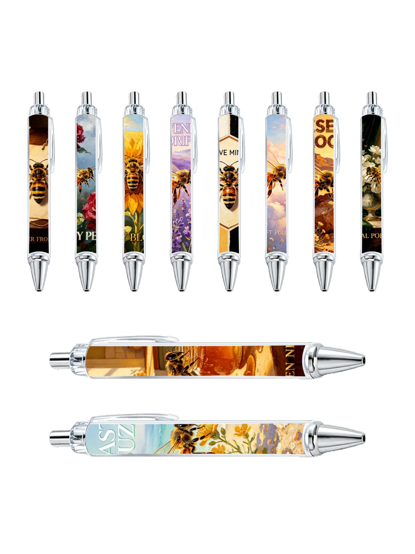 Bee Gel Pens, Honey Bee Pattern, Black Ink - 10-Pack