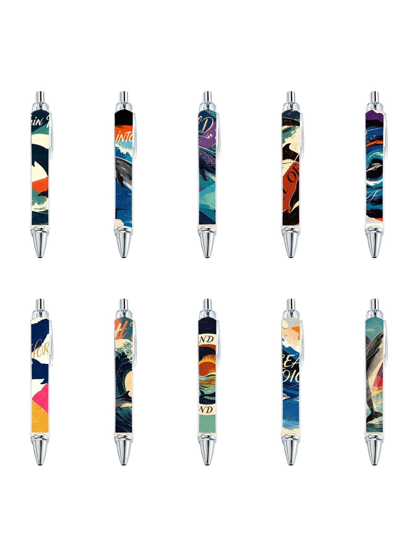Dolphin Wave Sunrise Ballpoint Pens - 10-Pack