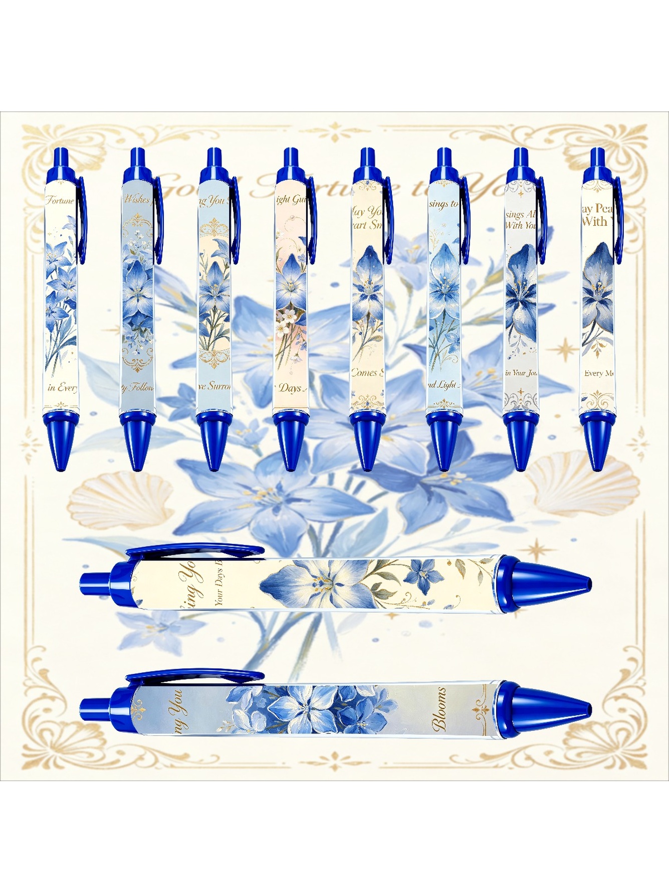 Blue Forget-Me-Not Pen Black Ink - 10-Pack