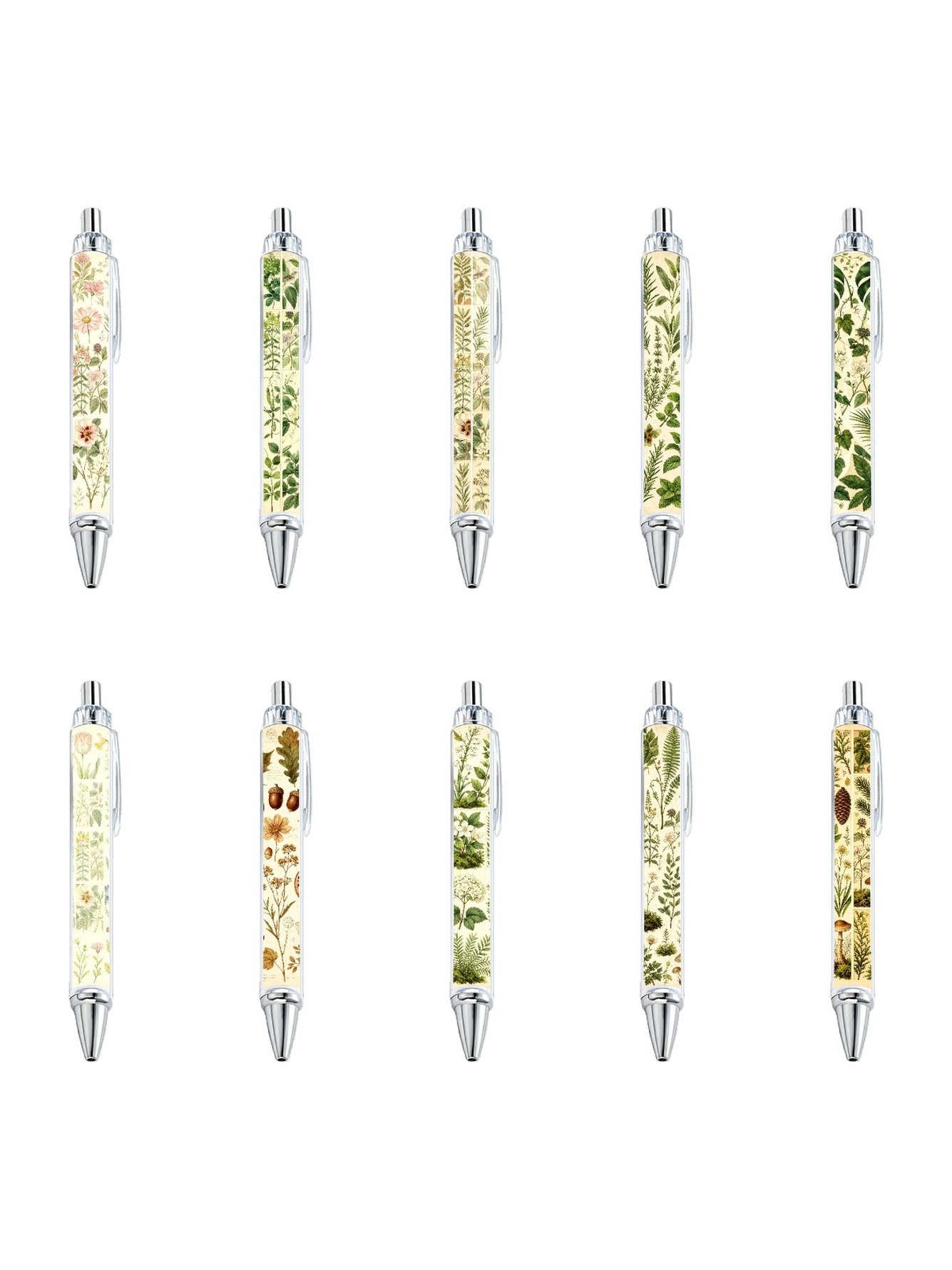 Hand-Drawn Plants Ballpoint Pen Black Ink - 10-Pack