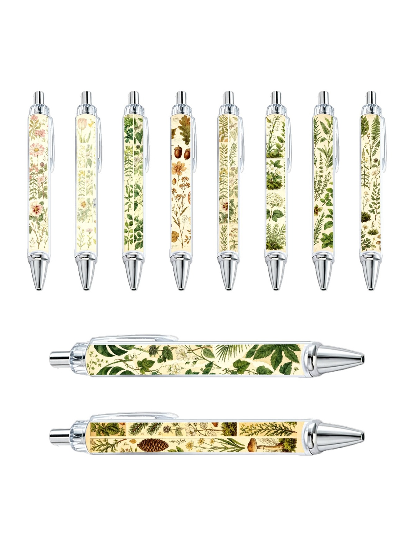 Hand-Drawn Plants Ballpoint Pen Black Ink - 10-Pack