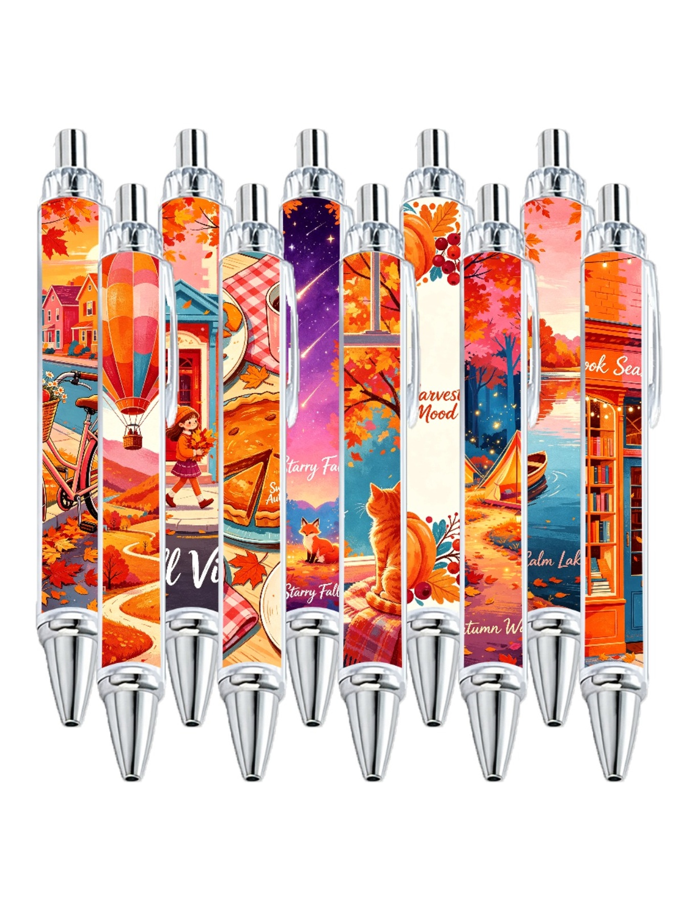 Autumn Illustration Ballpoint Pen Black Ink - 10-Pack