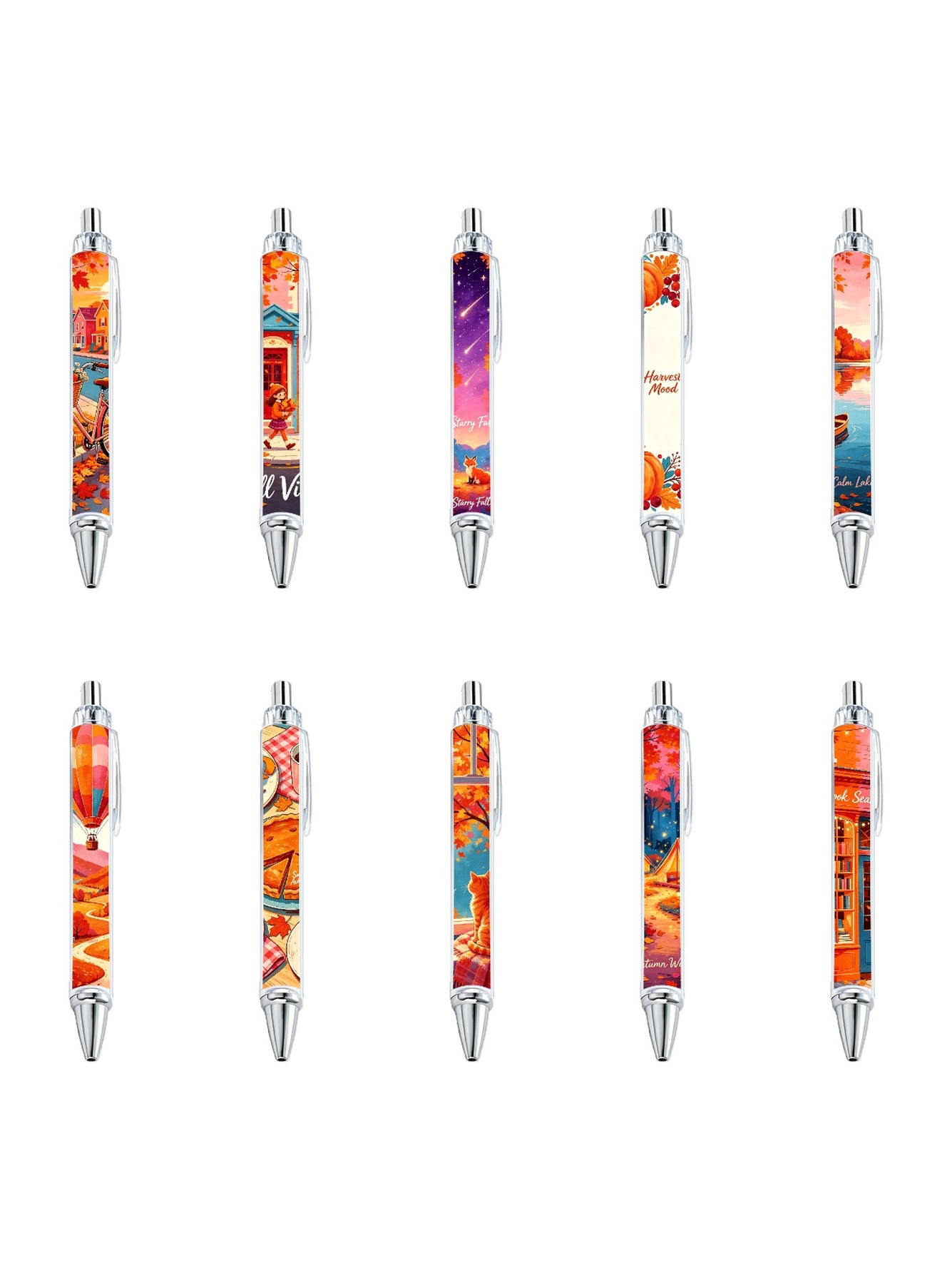 Autumn Illustration Ballpoint Pen Black Ink - 10-Pack