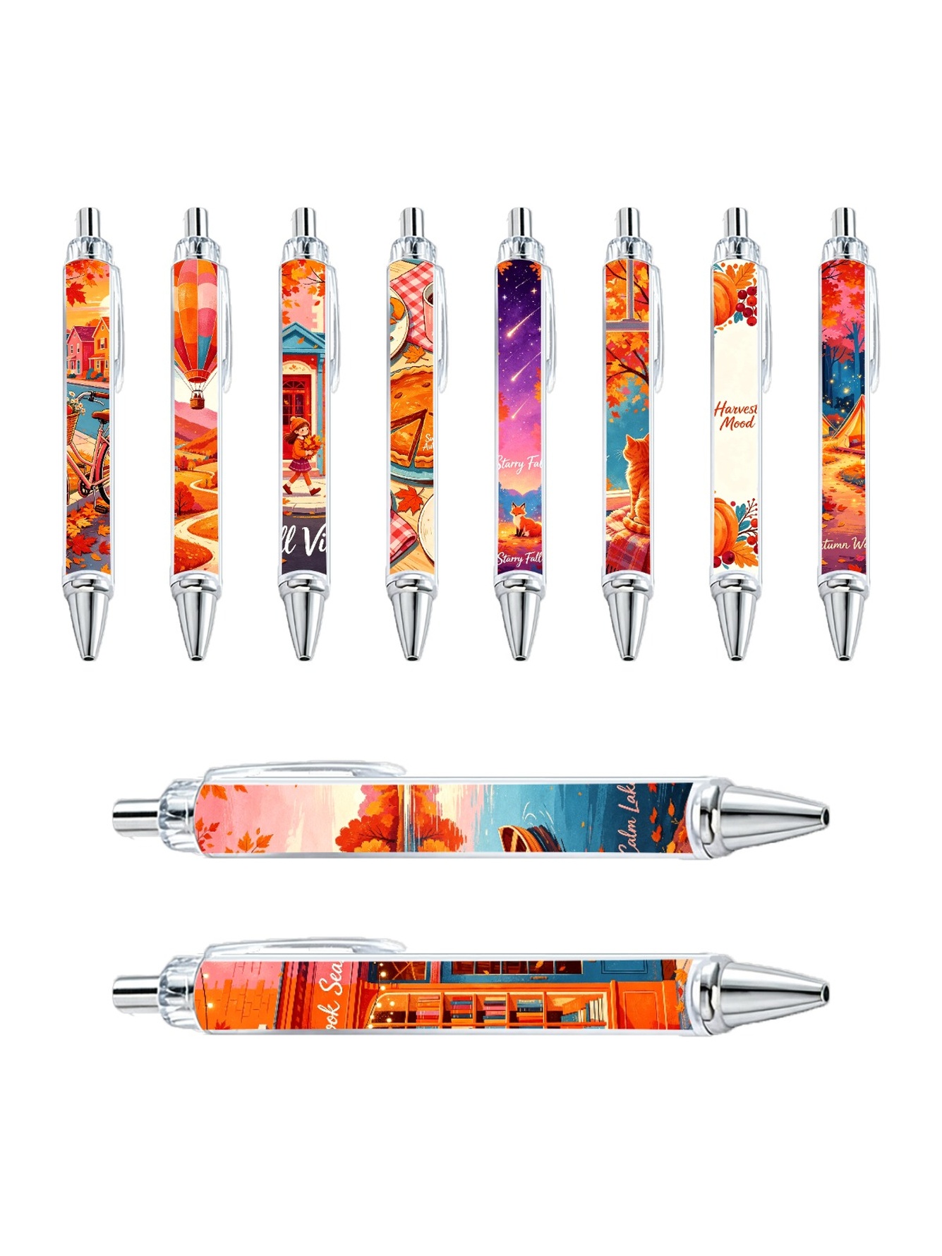 Autumn Illustration Ballpoint Pen Black Ink - 10-Pack