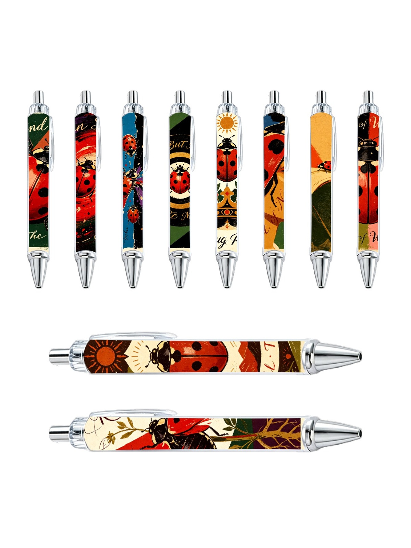 Ladybug Ballpoint Pens Black Plant - 10-Pack