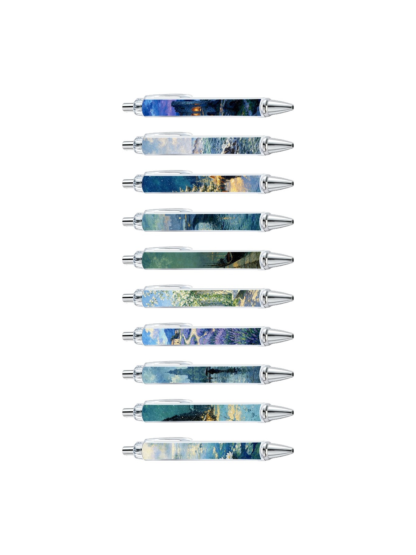 أقلام حبر جاف بتصميم مناظر طبيعية، مجموعة من 10 قطع بحبر أسود