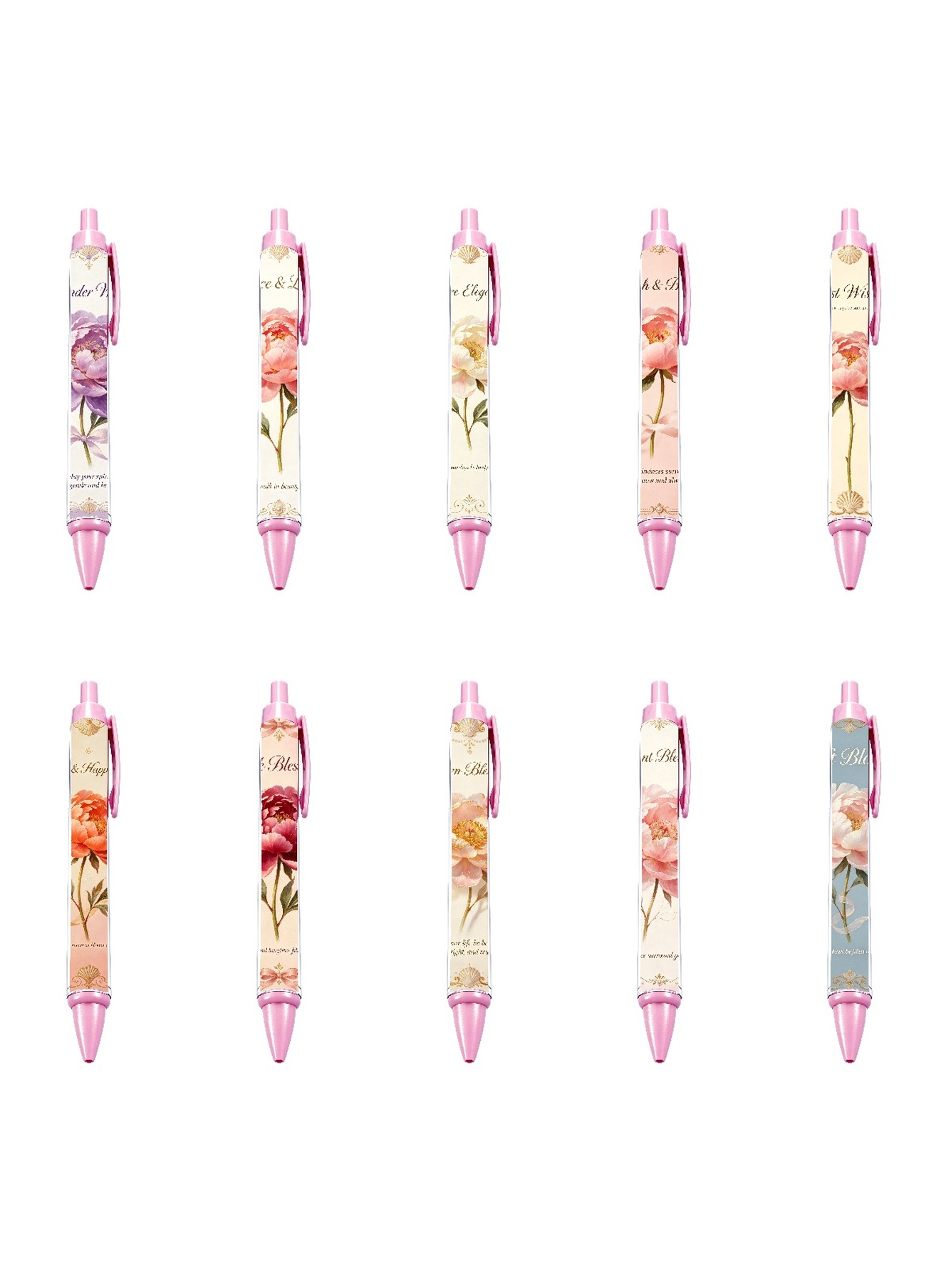 Floral Elegance Black Ink Pens