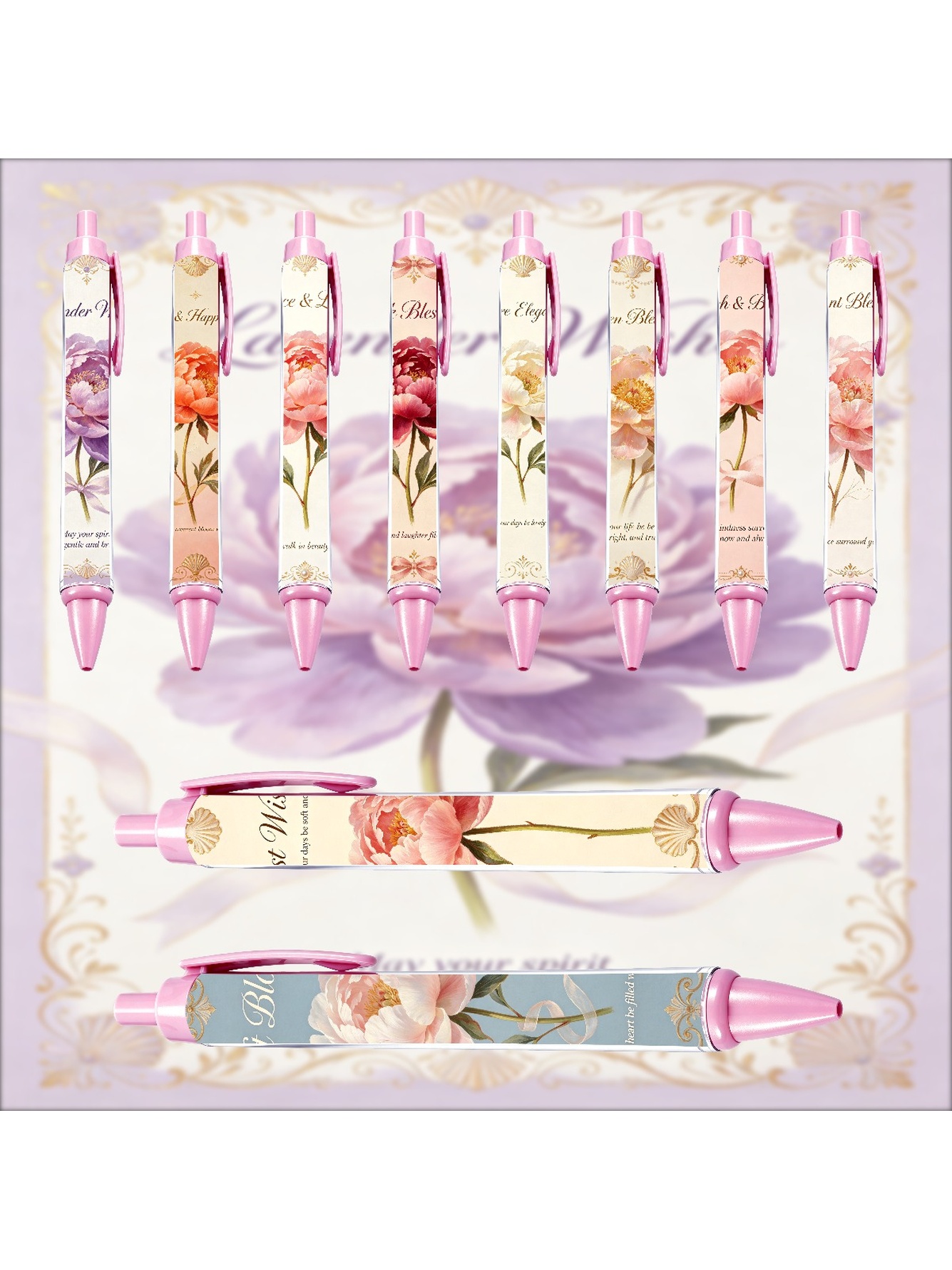 Floral Elegance Black Ink Pens