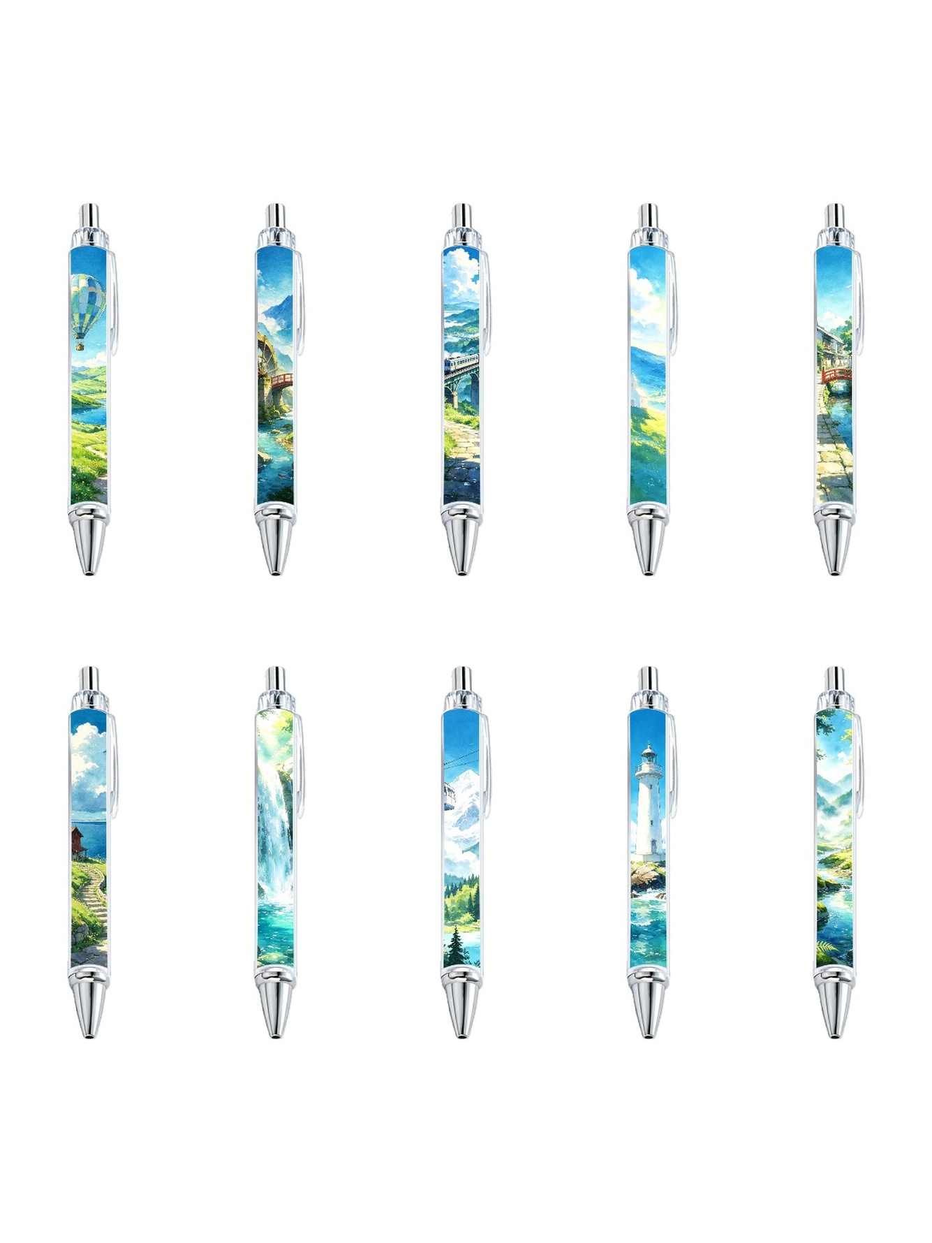 Scenic Landscape Ballpoint Pens, Black Ink - 10-Pack