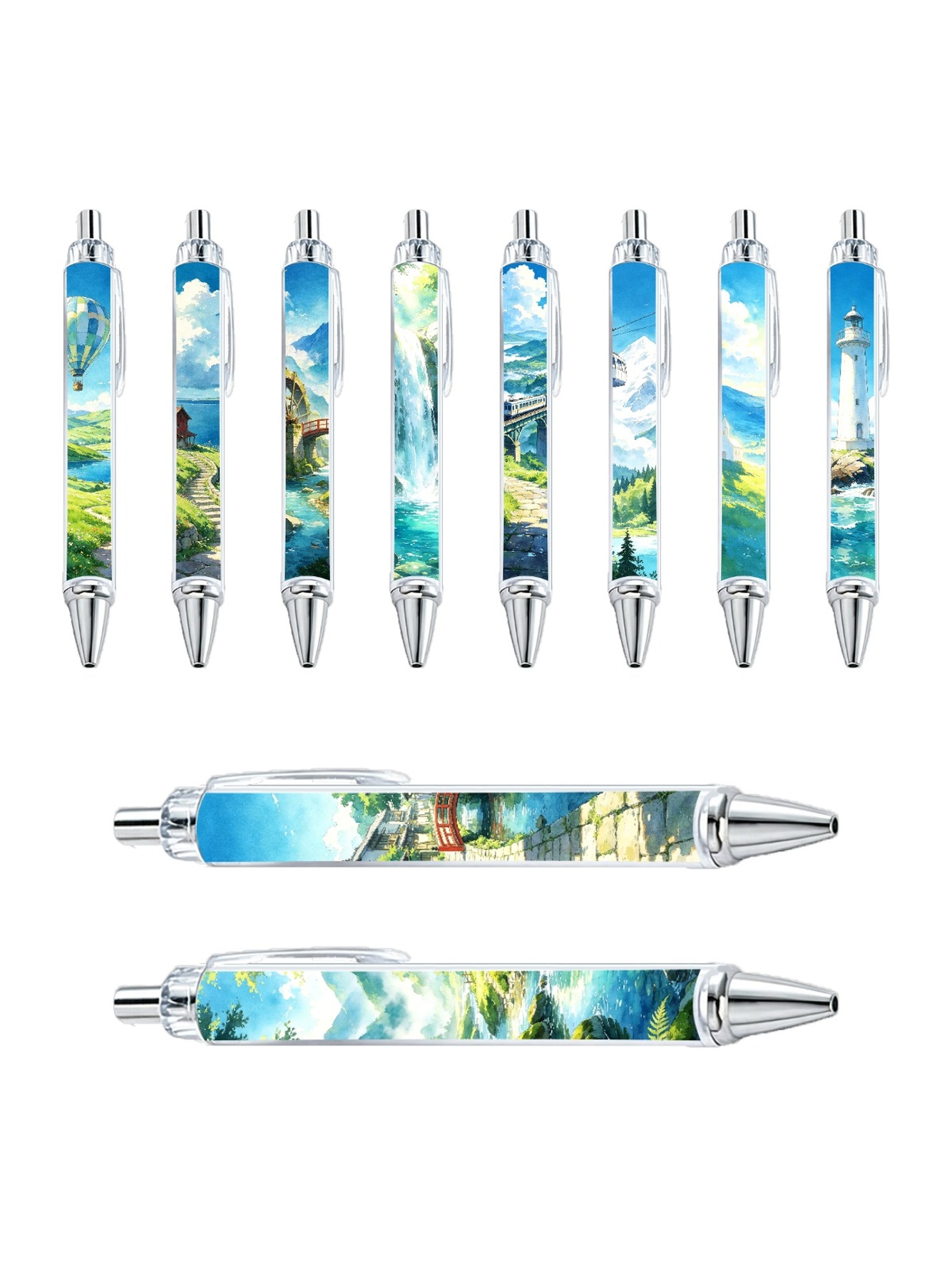 Scenic Landscape Ballpoint Pens, Black Ink - 10-Pack