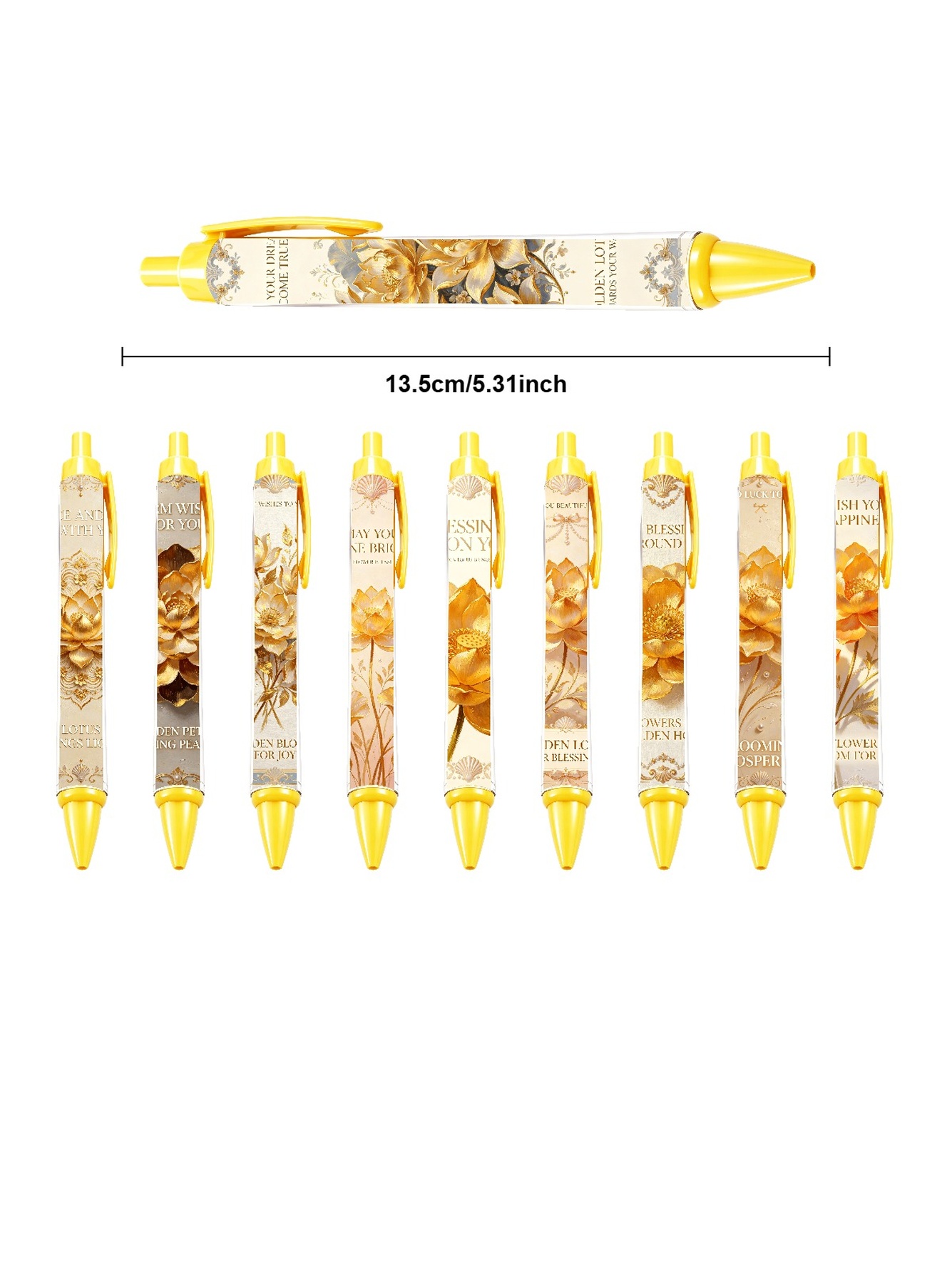 Yellow Lotus Pen, Golden Lotus Black Ink - 10-Pack