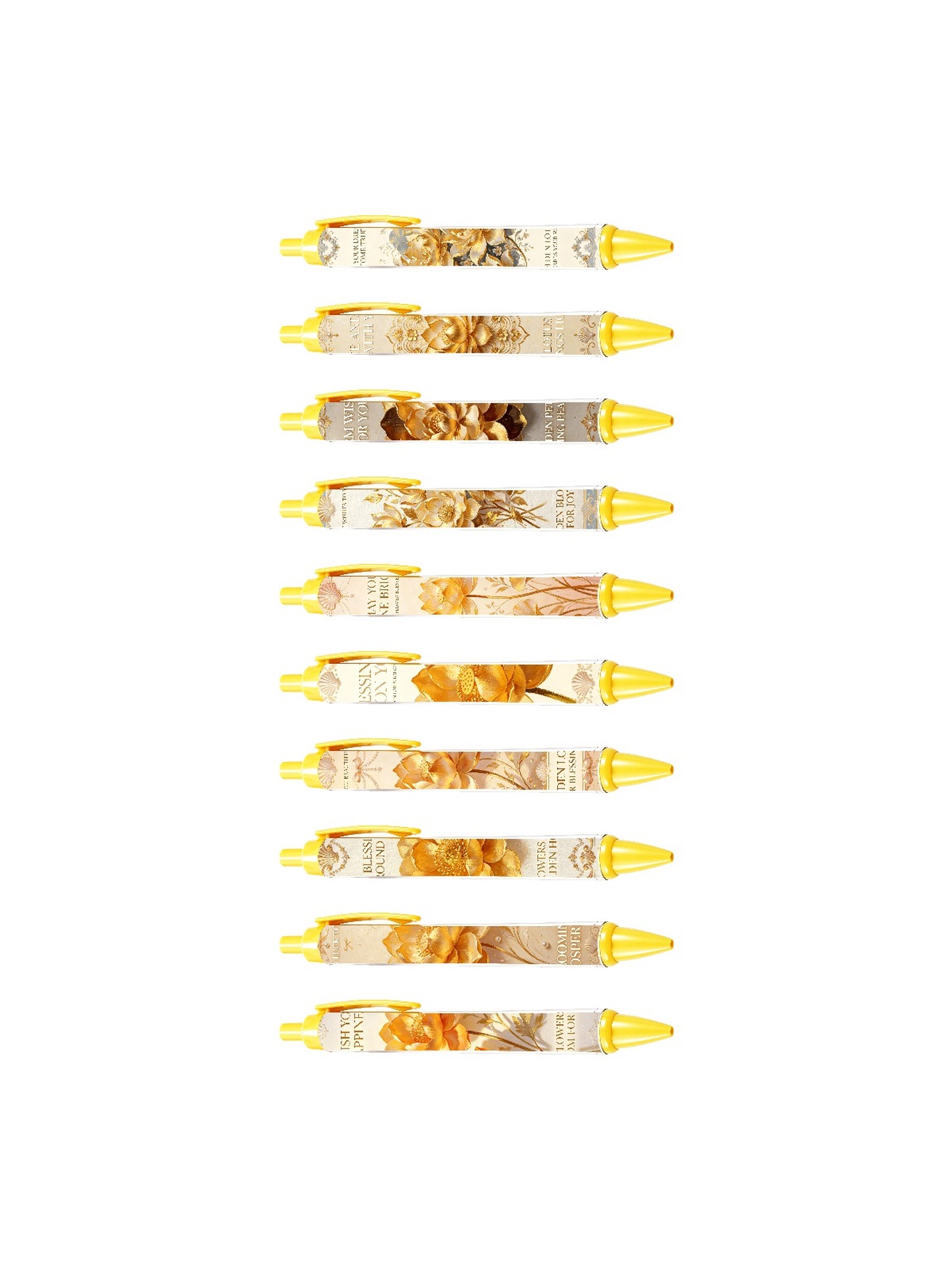 Yellow Lotus Pen, Golden Lotus Black Ink - 10-Pack