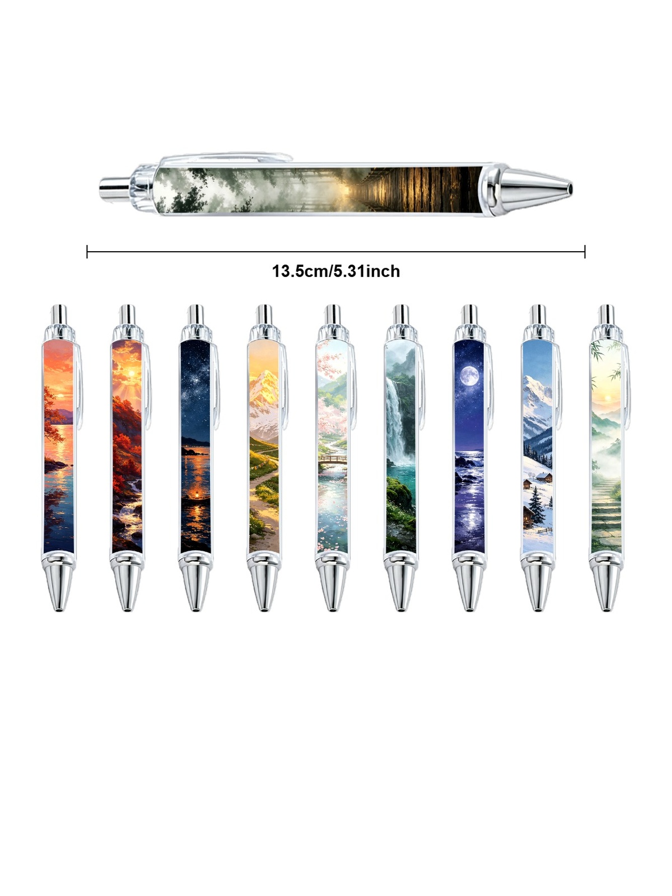 Japanese Landscape Art Ballpoint Pen, Black Ink - 10-Pack