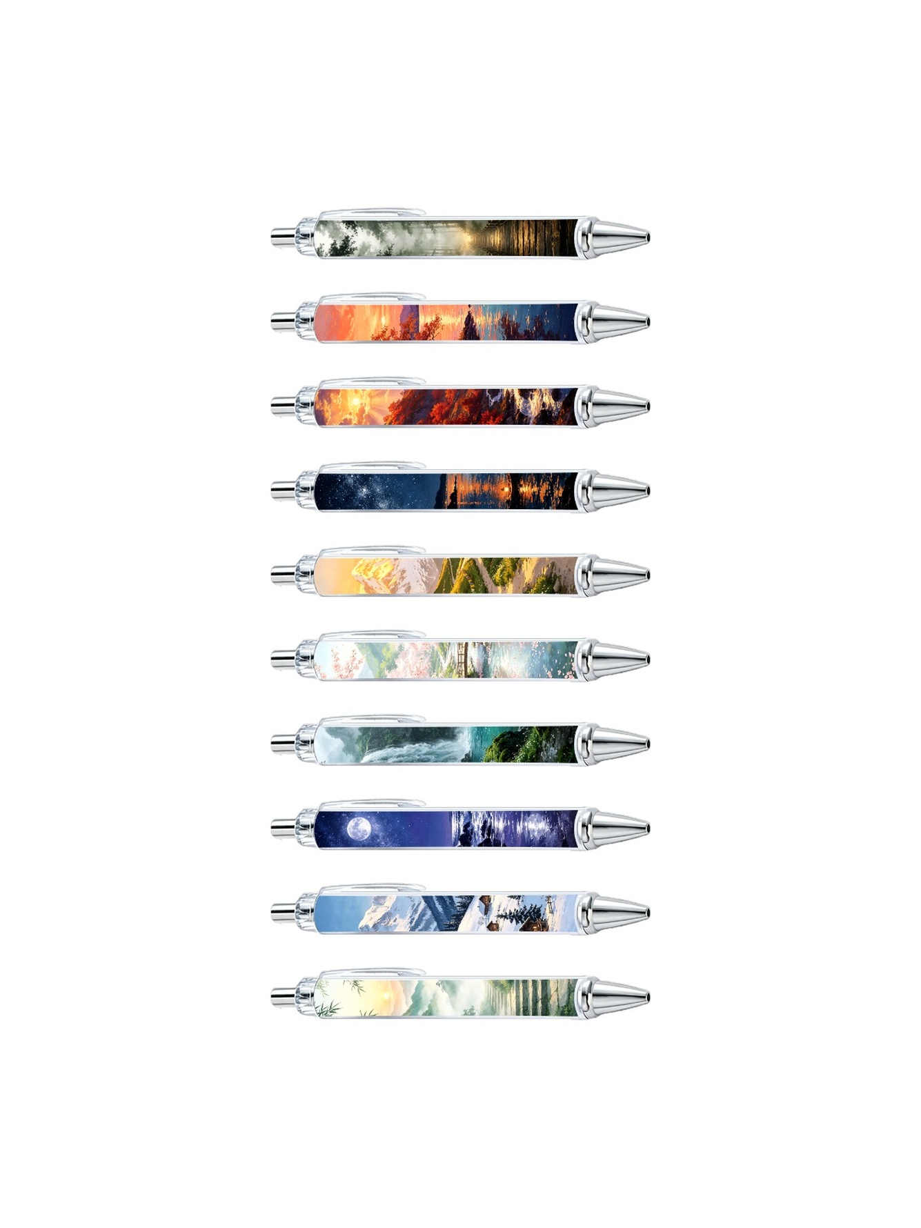 Japanese Landscape Art Ballpoint Pen, Black Ink - 10-Pack
