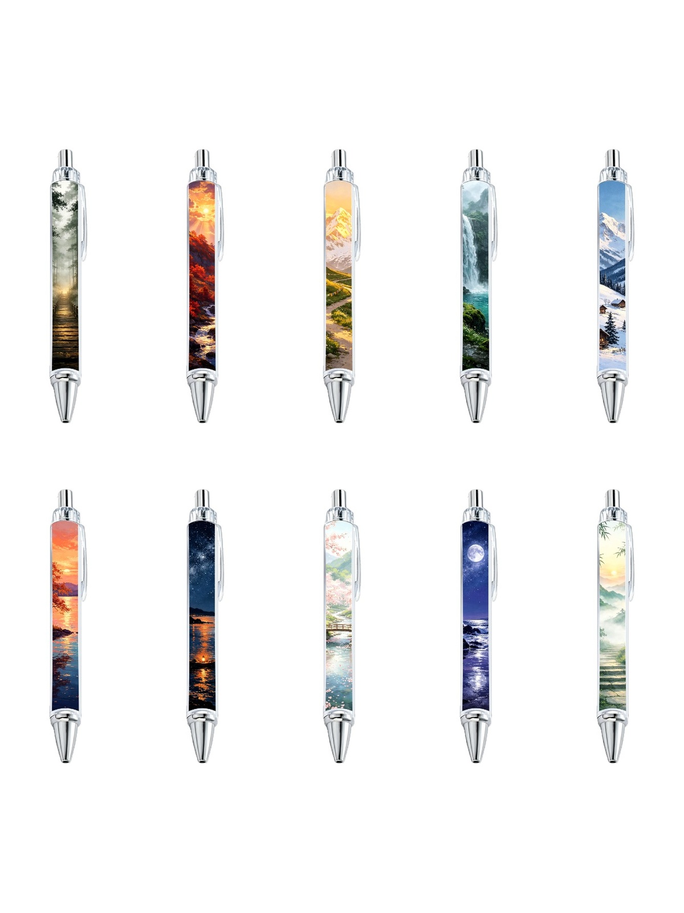 Japanese Landscape Art Ballpoint Pen, Black Ink - 10-Pack