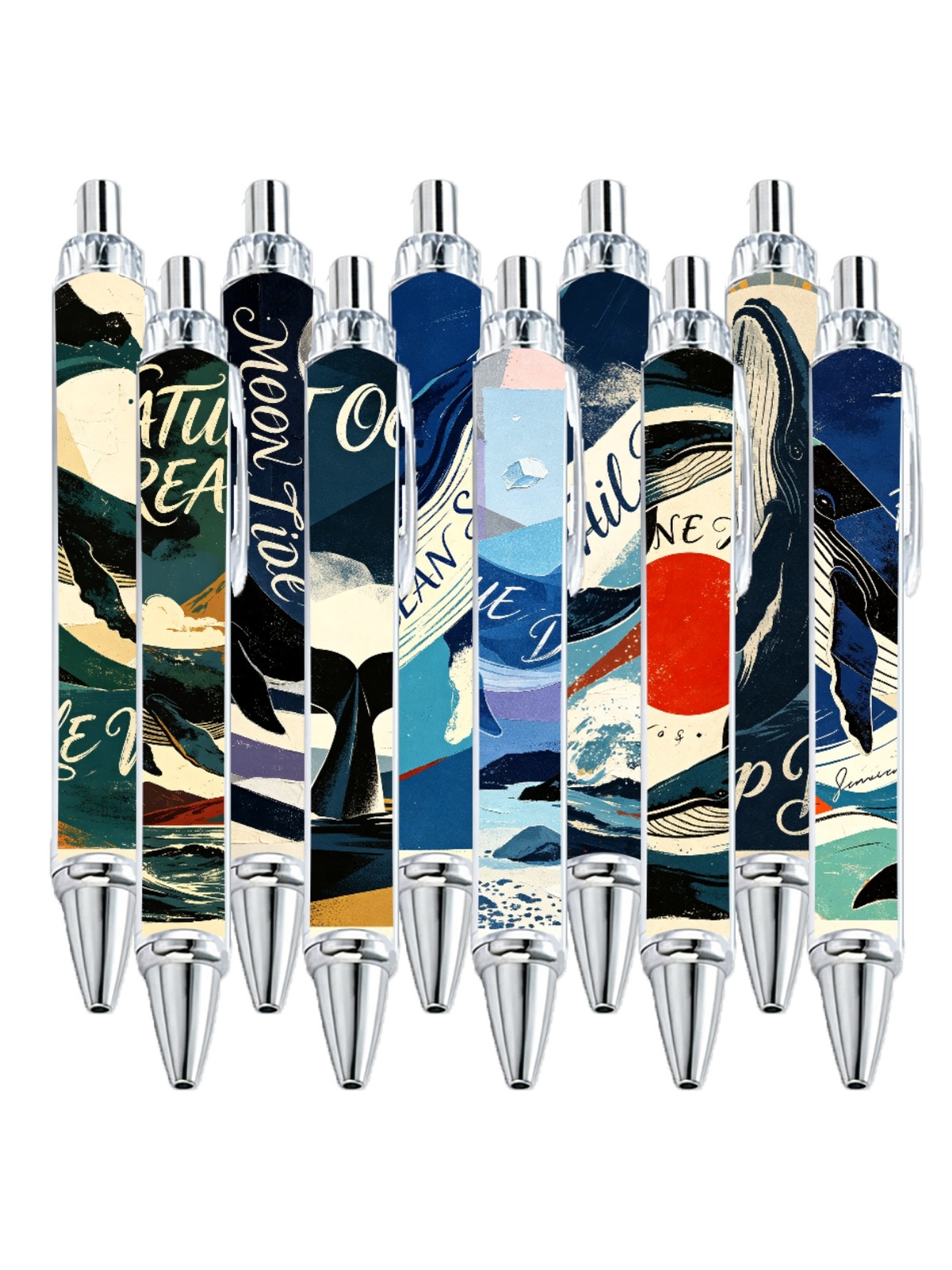 Ocean Whale Ballpoint Pens, Blue Whale Tide - 10-Pack