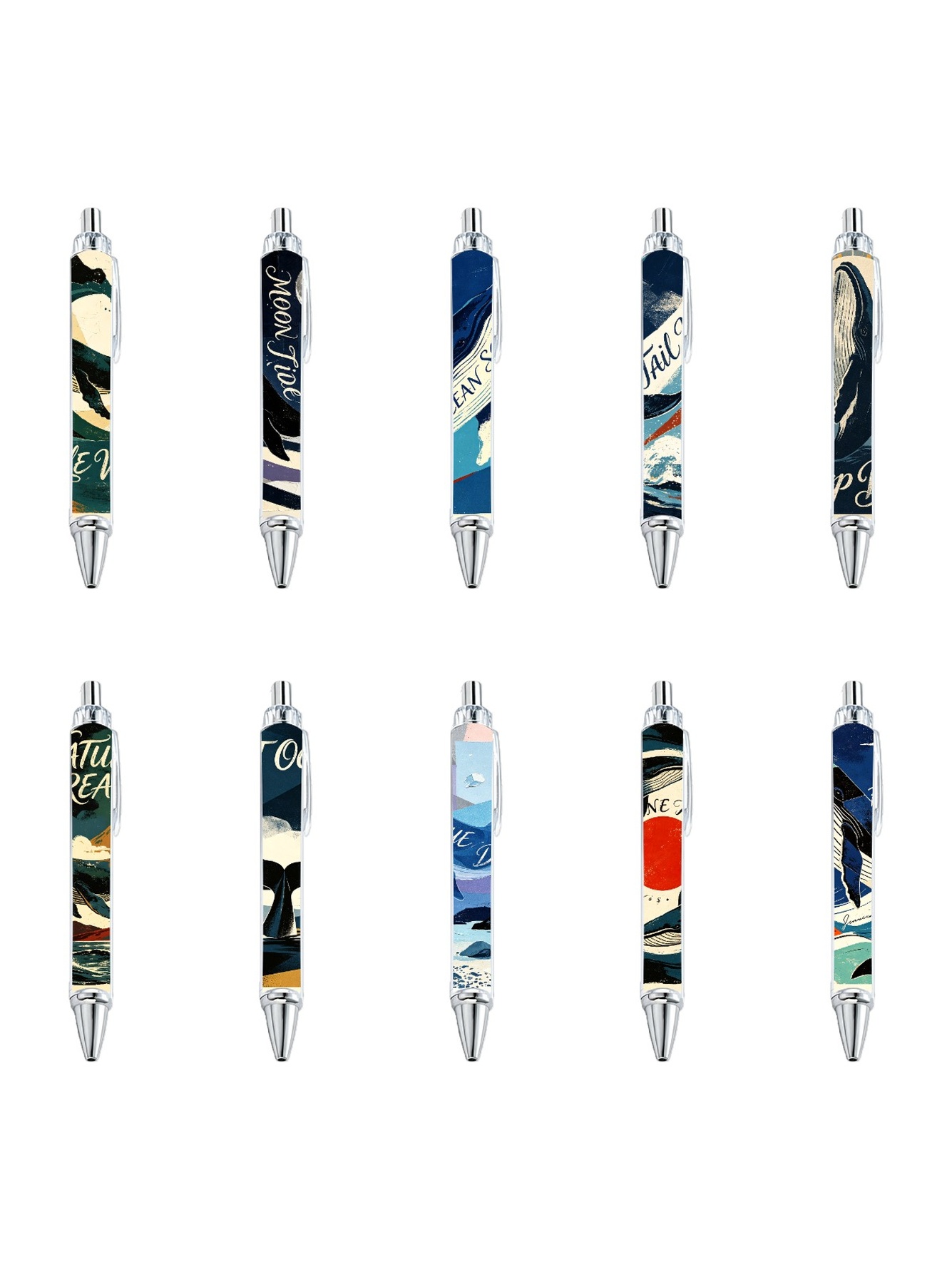 Ocean Whale Ballpoint Pens, Blue Whale Tide - 10-Pack