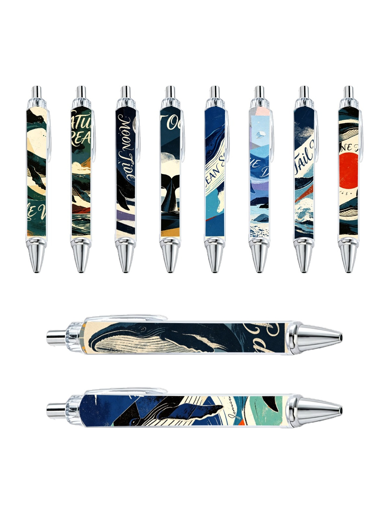 Ocean Whale Ballpoint Pens, Blue Whale Tide - 10-Pack