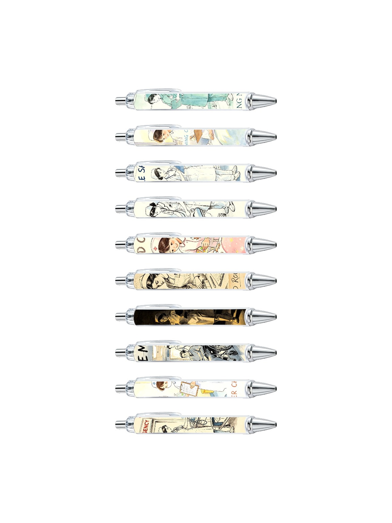 أقلام جل بطبعة ممرضة وقبعة طبية بحبر أسود مجموعة من 10 قطع