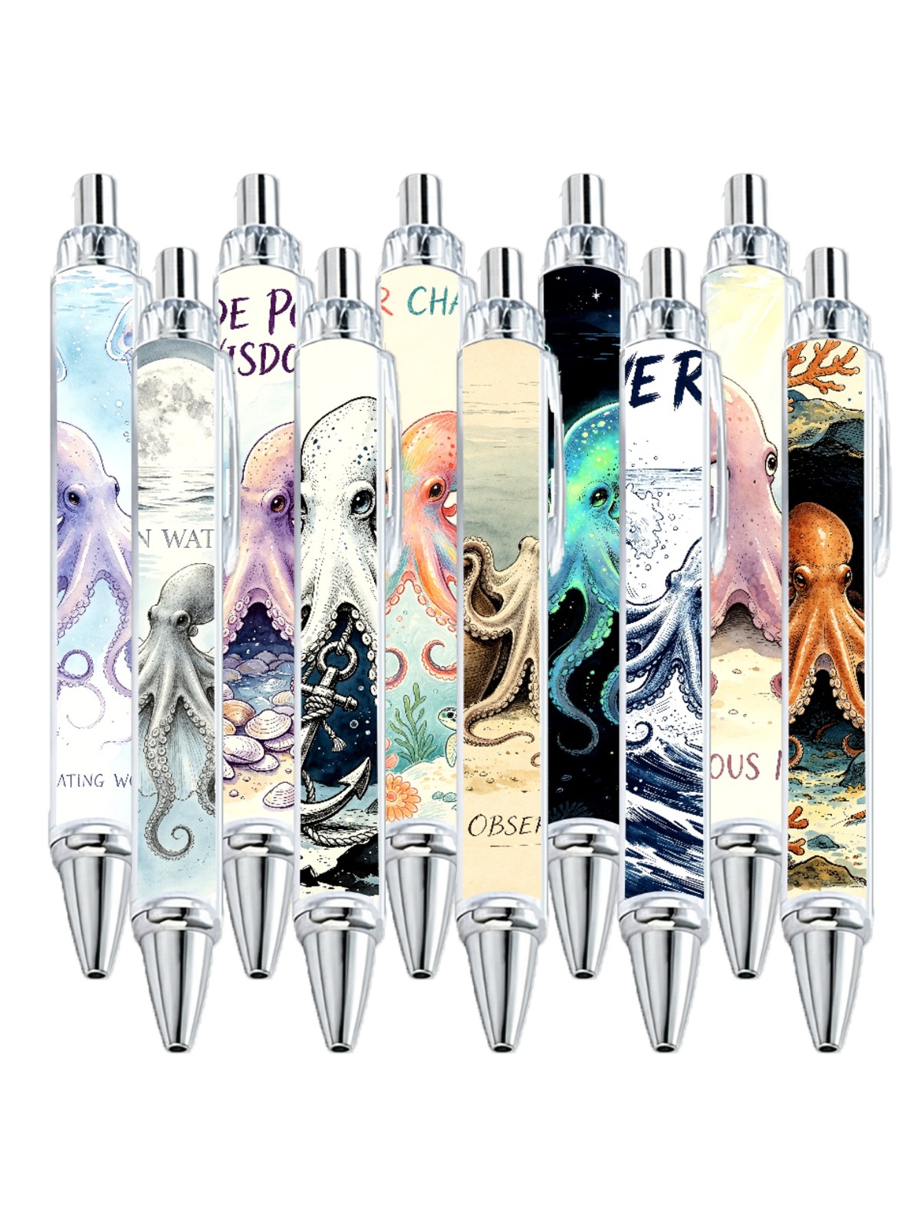 Octopus Gel Pens, Octopus Pattern, Black Ink - 10-Pack