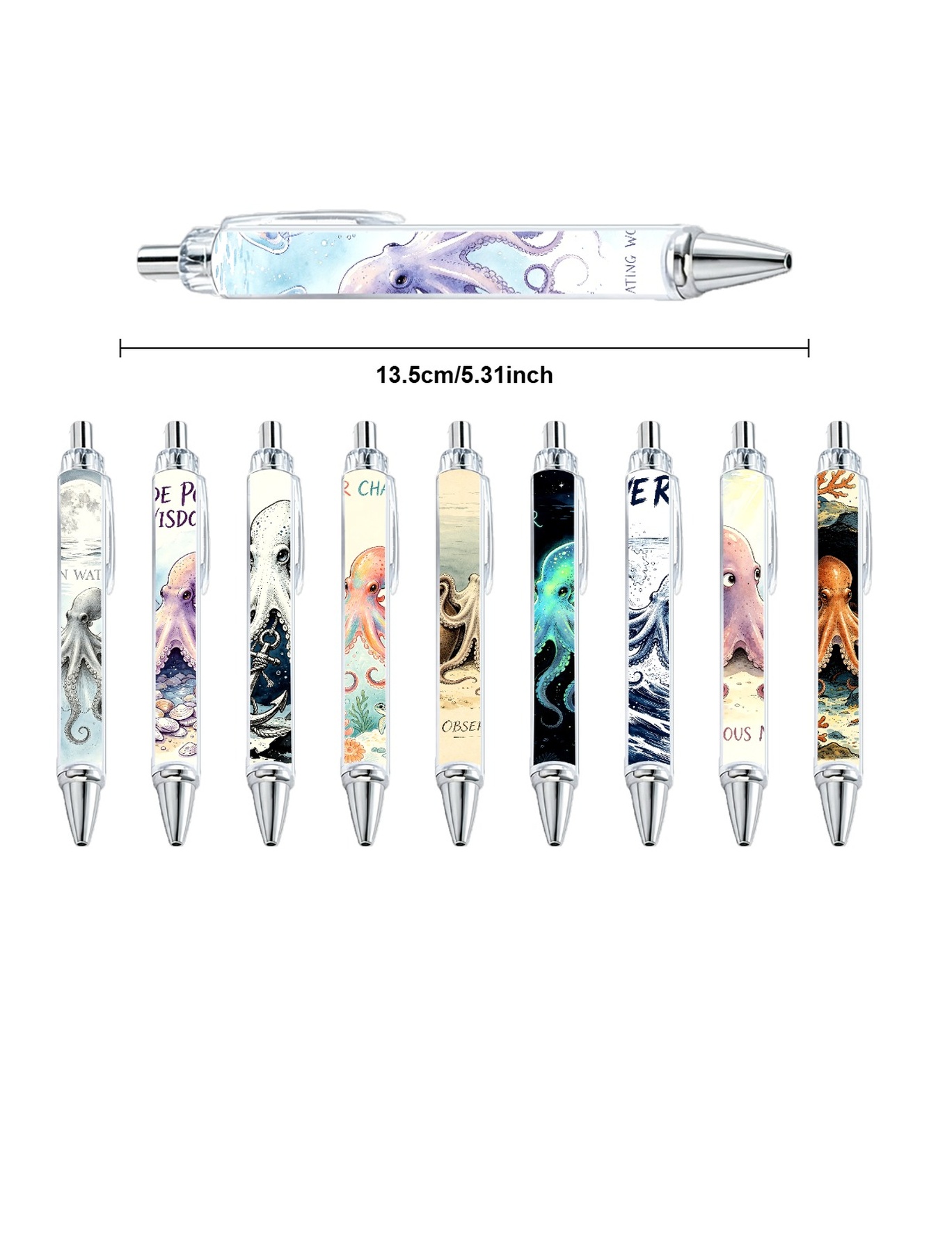 Octopus Gel Pens, Octopus Pattern, Black Ink - 10-Pack