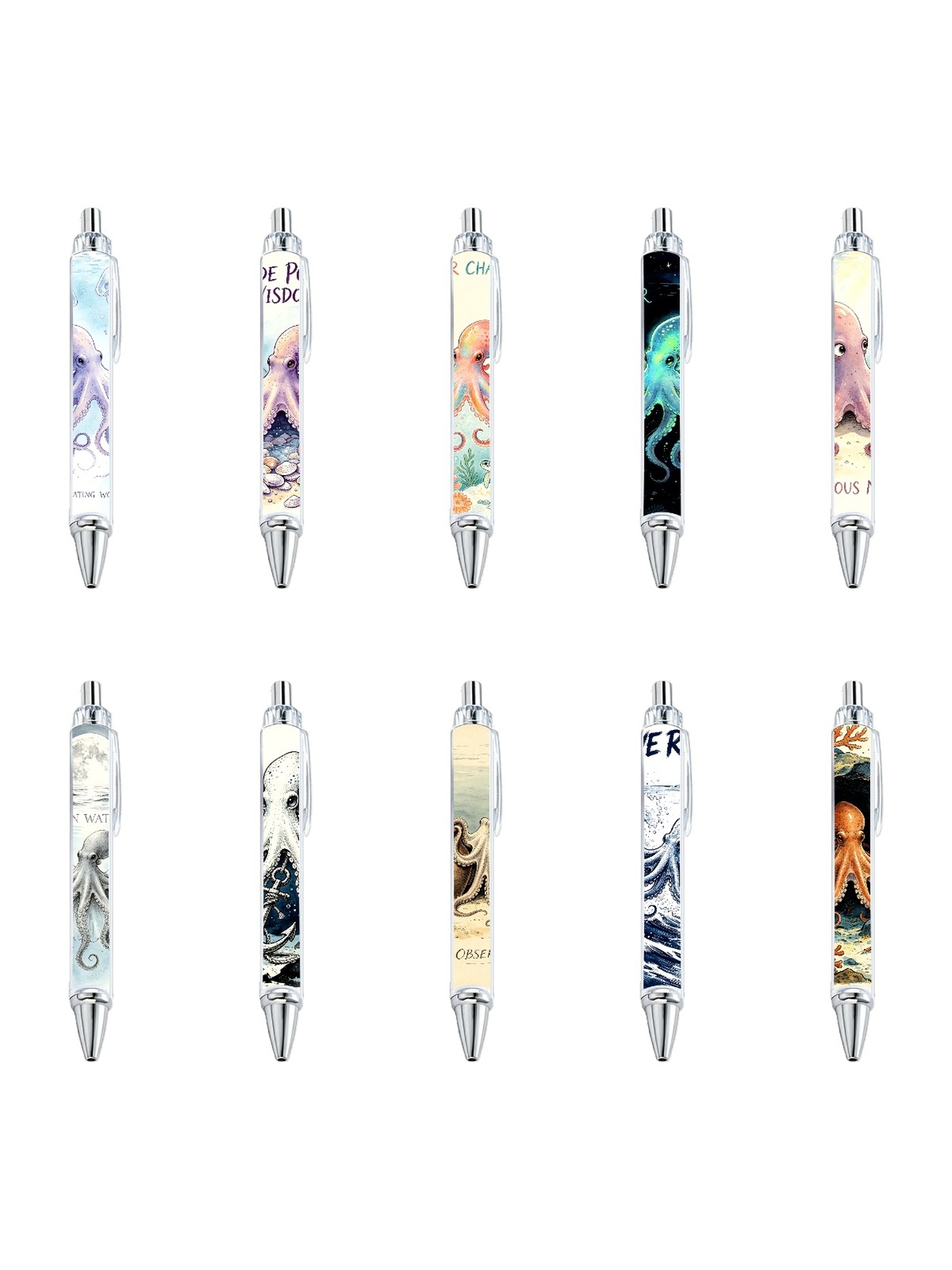 Octopus Gel Pens, Octopus Pattern, Black Ink - 10-Pack