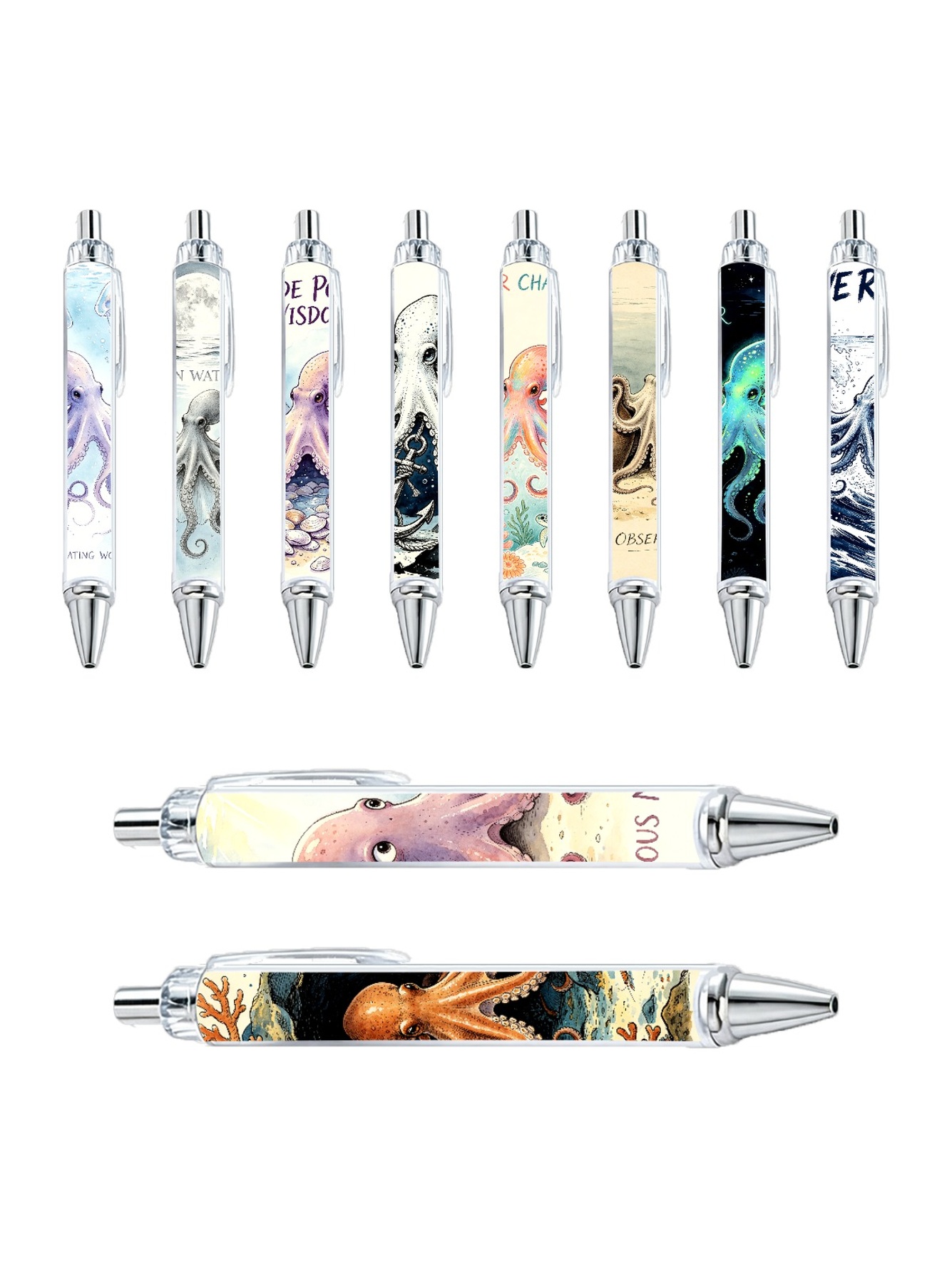 Octopus Gel Pens, Octopus Pattern, Black Ink - 10-Pack