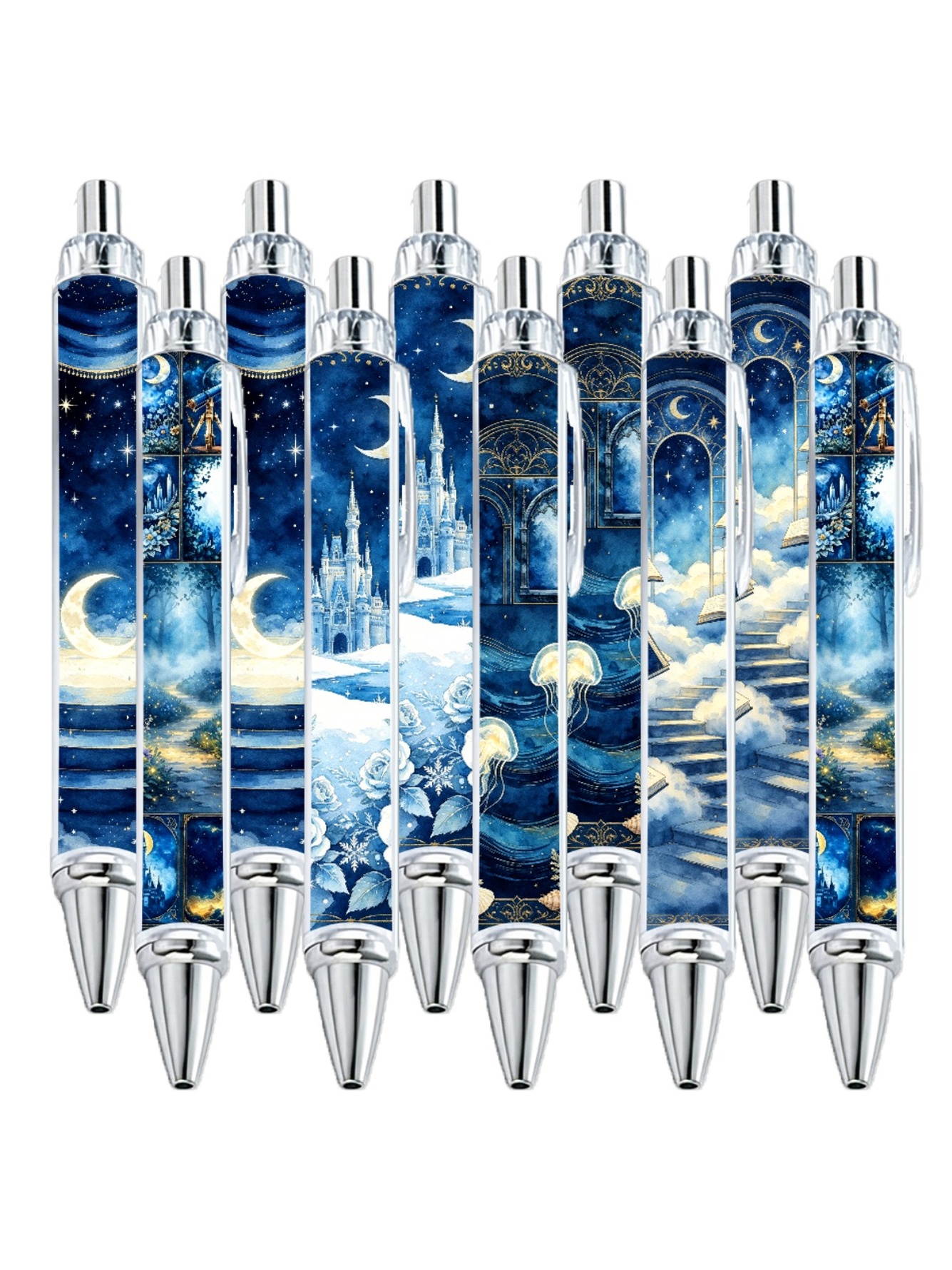 Watercolor Starry Sky Ballpoint Pen, Black Ink - 10-Pack
