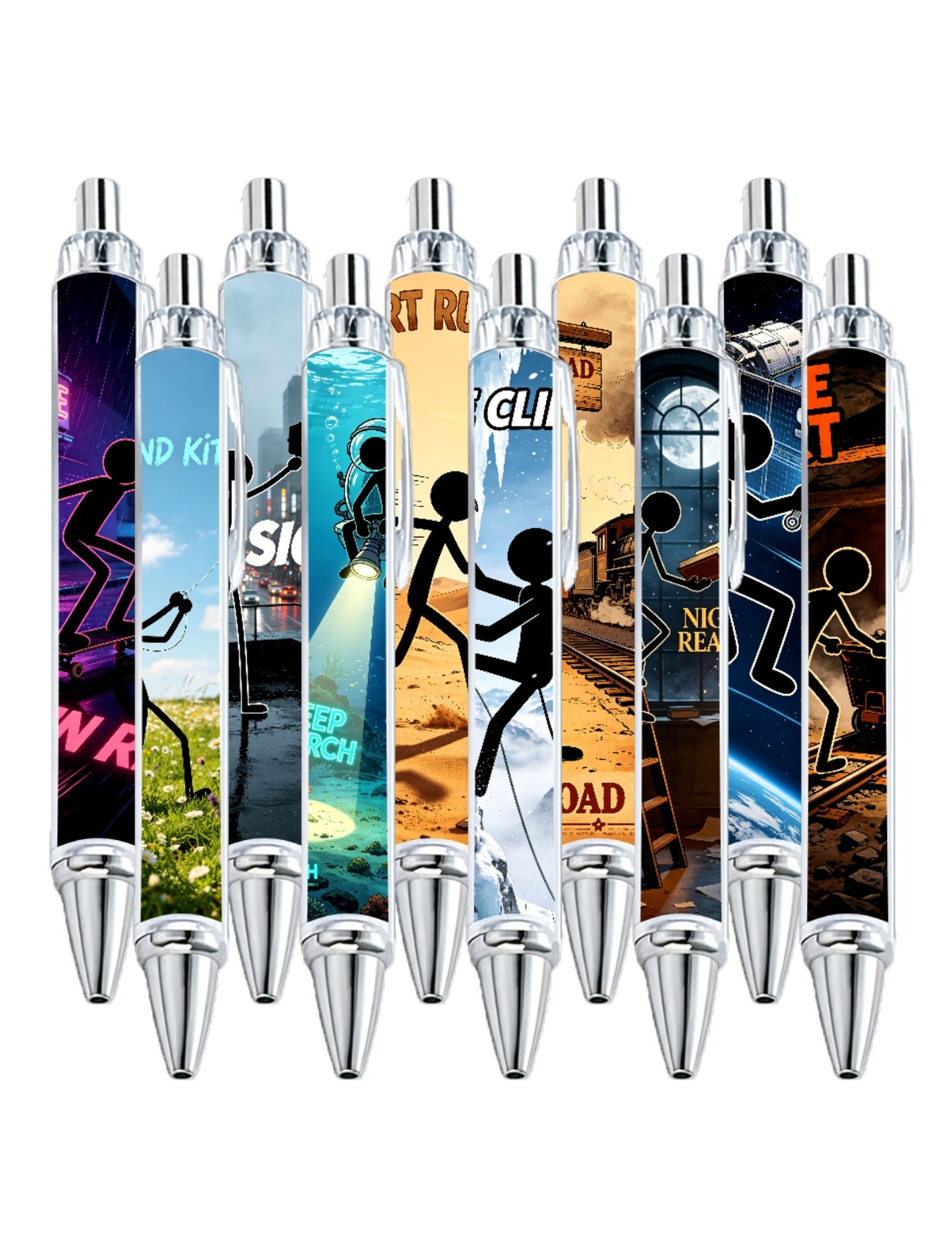 Stick Figure Gel Pens, Black Ink - 10-Pack