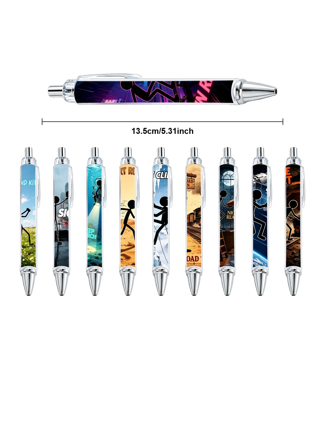 Stick Figure Gel Pens, Black Ink - 10-Pack