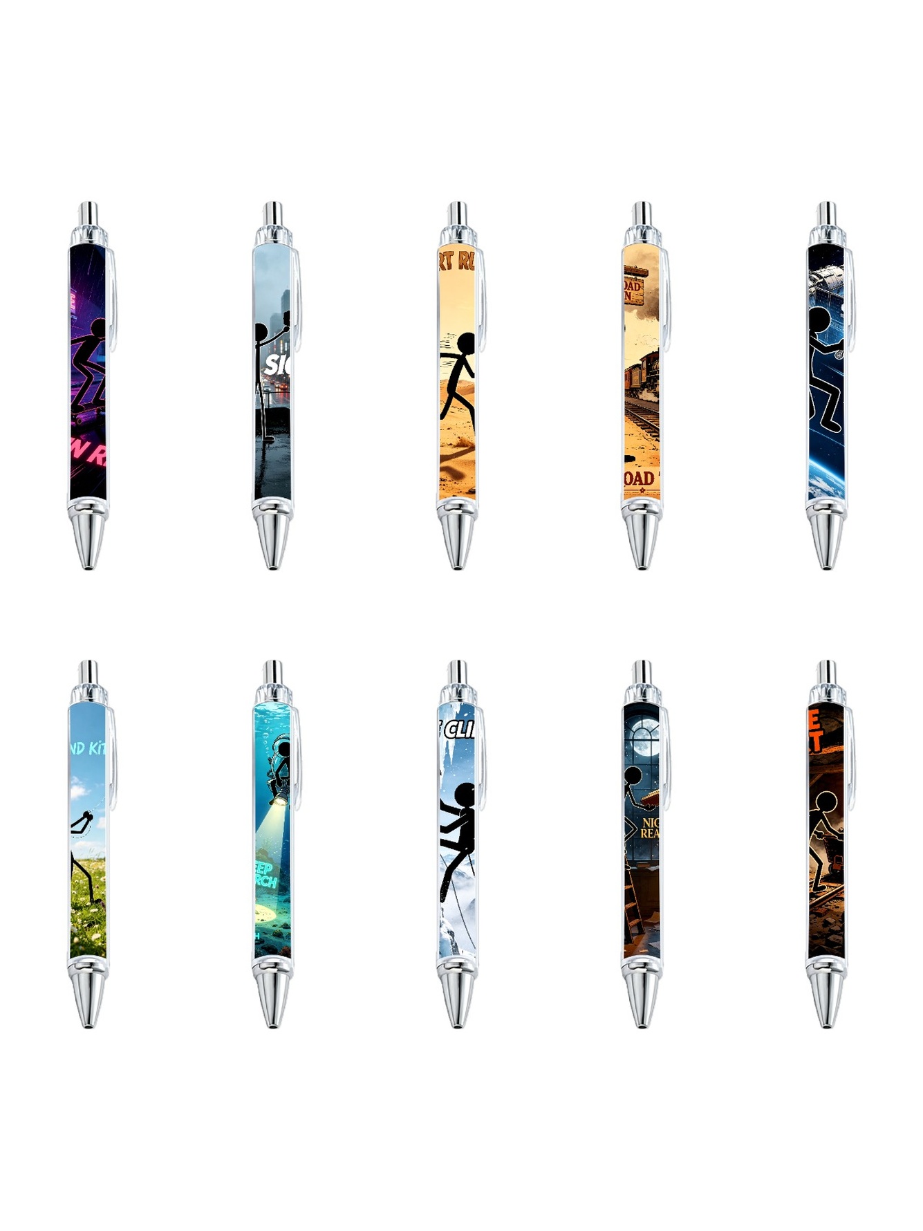 Stick Figure Gel Pens, Black Ink - 10-Pack