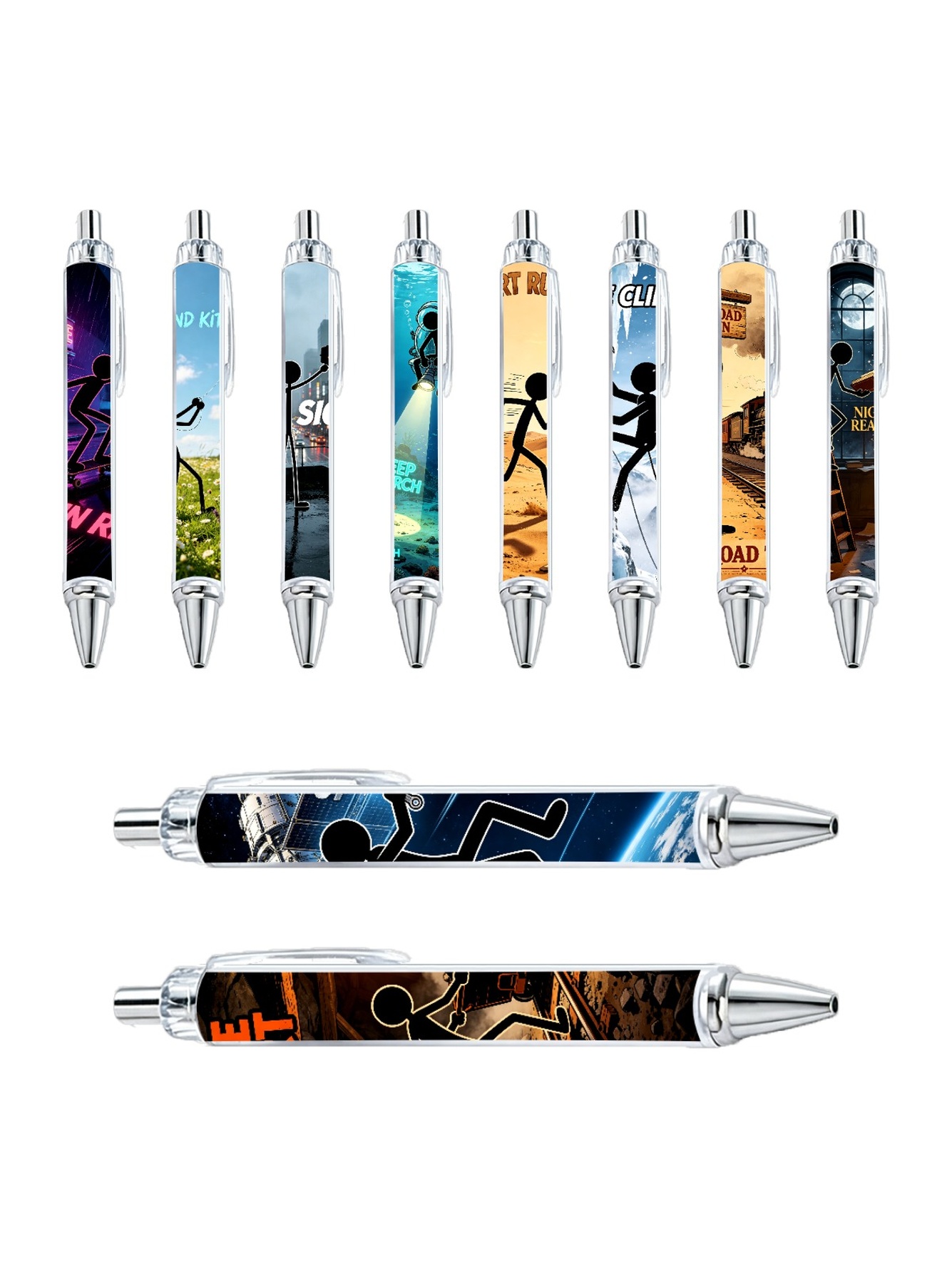 Stick Figure Gel Pens, Black Ink - 10-Pack