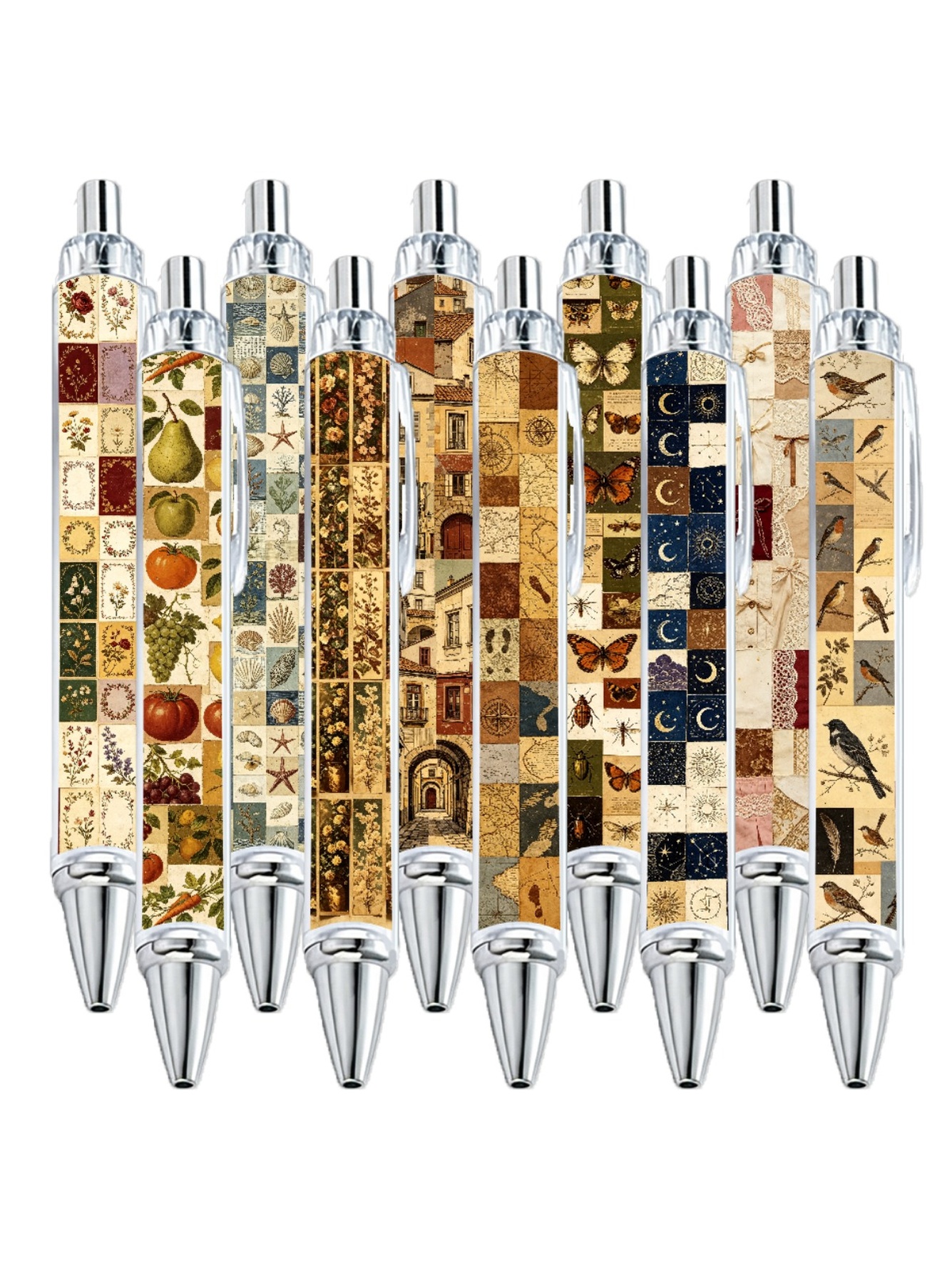 Floral Collage Ballpoint Pen, Black Ink - 10-Pack