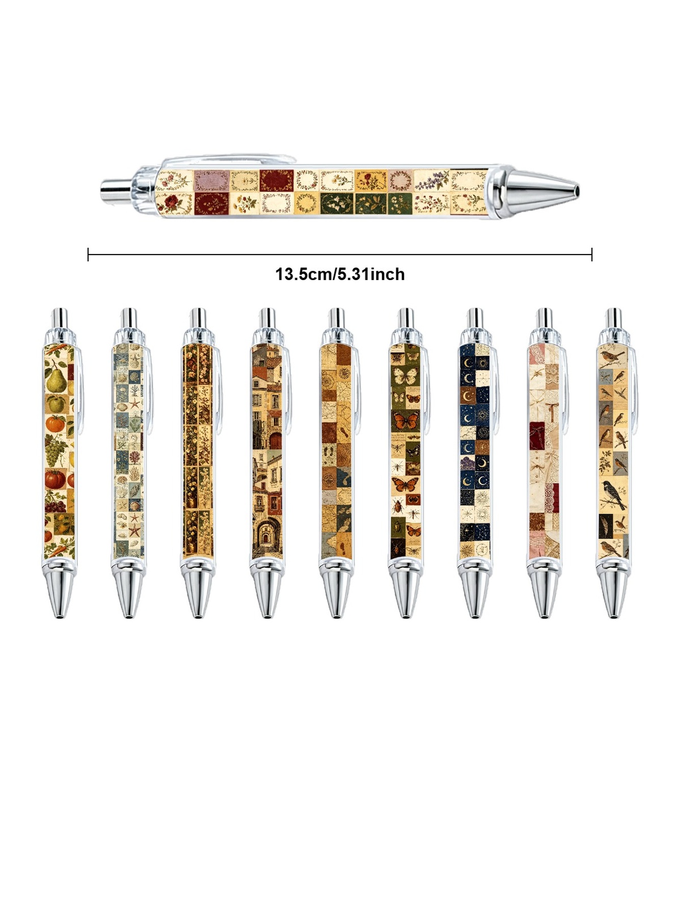 Floral Collage Ballpoint Pen, Black Ink - 10-Pack