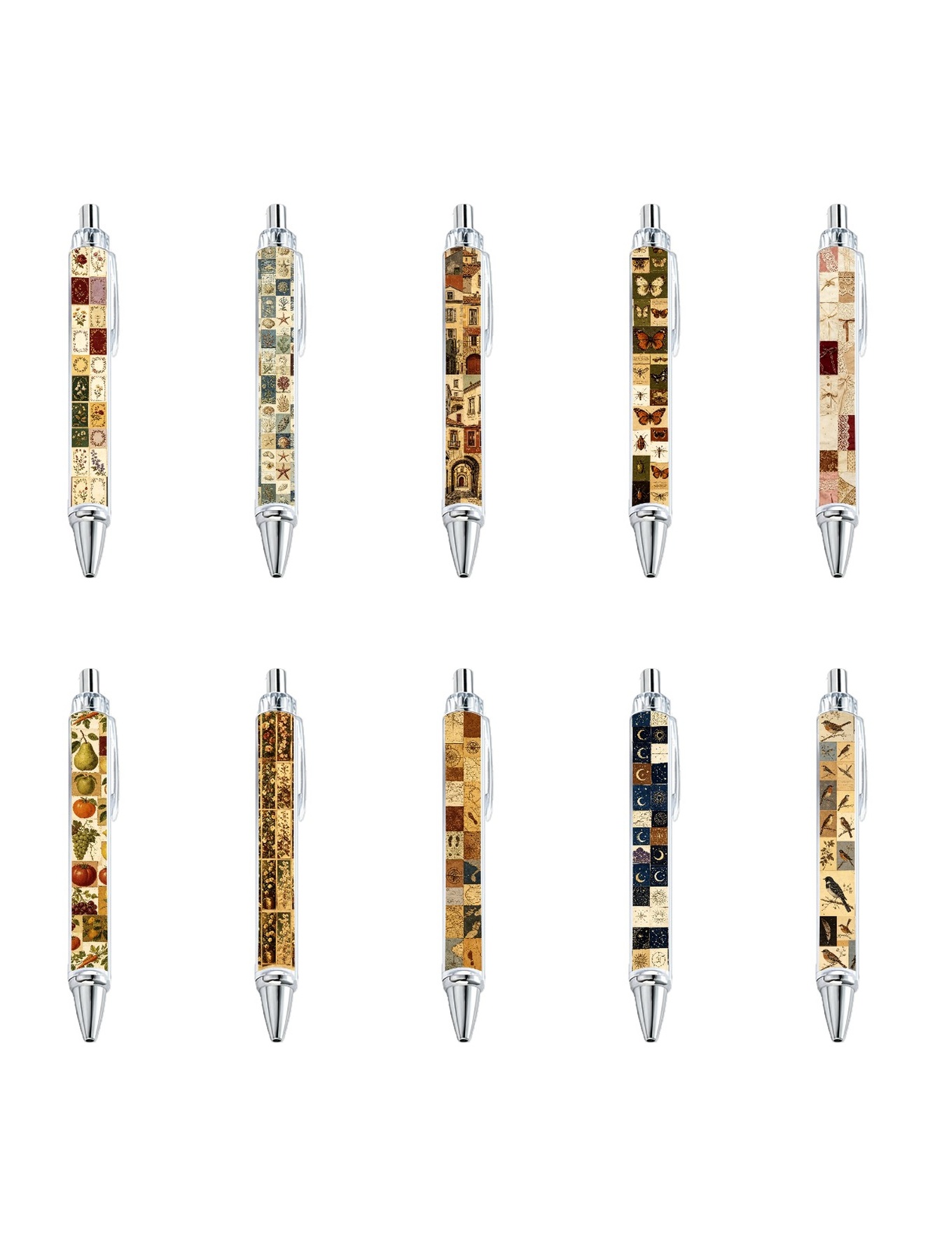 Floral Collage Ballpoint Pen, Black Ink - 10-Pack