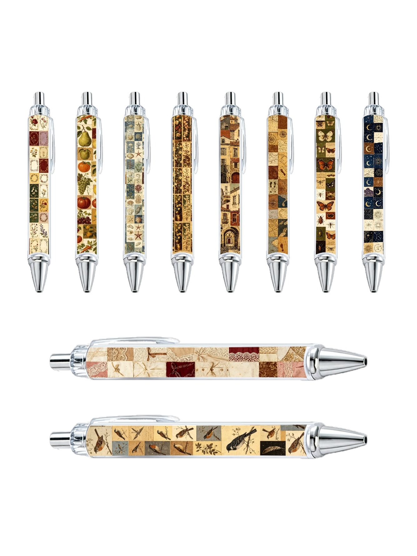 Floral Collage Ballpoint Pen, Black Ink - 10-Pack
