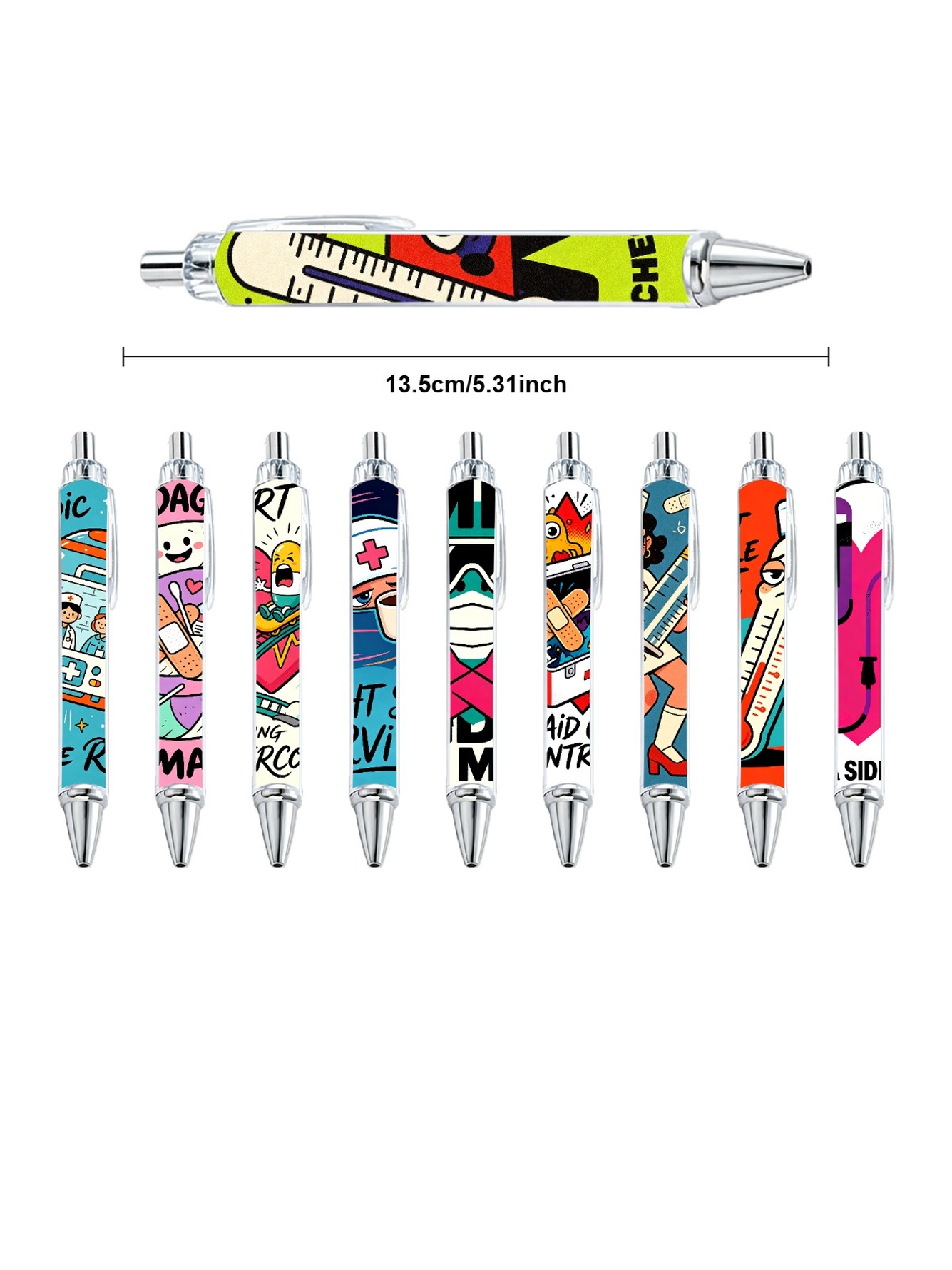 Medical Doodle Ballpoint Pens, Ambulance Thermometer - 10-Pack