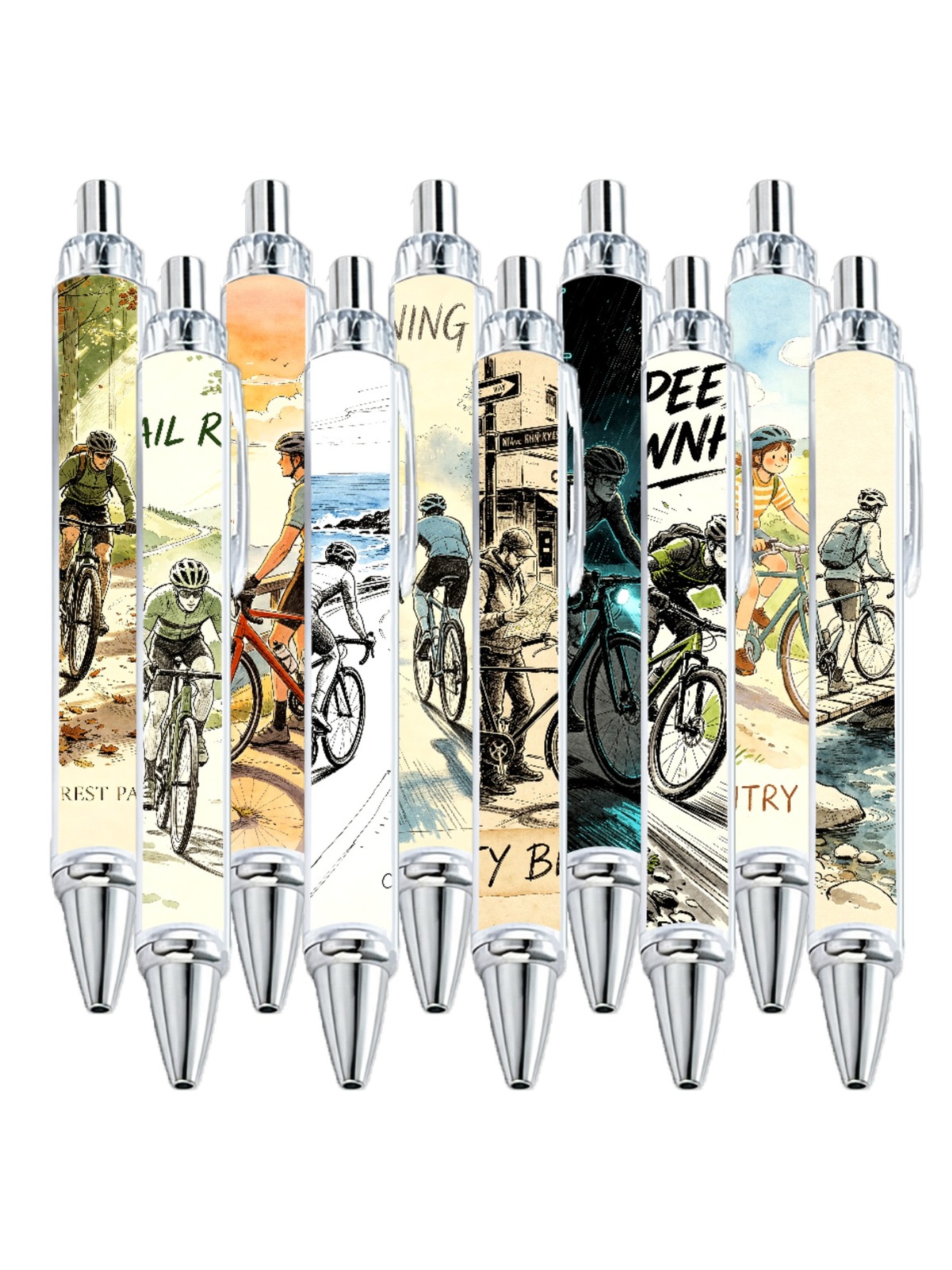 Cycling Gel Pens, Bicycle Pattern, Black Ink - 10-Pack