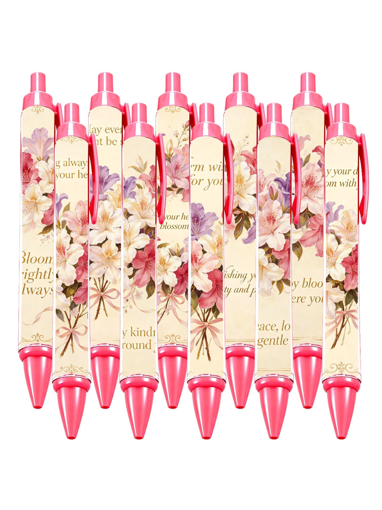 Camellia Retractable Pen, Red Bloom - 10-Pack
