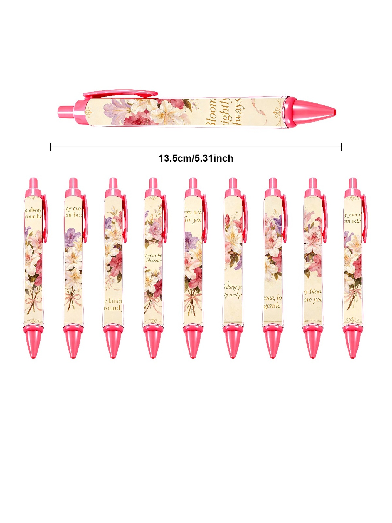 Camellia Retractable Pen, Red Bloom - 10-Pack