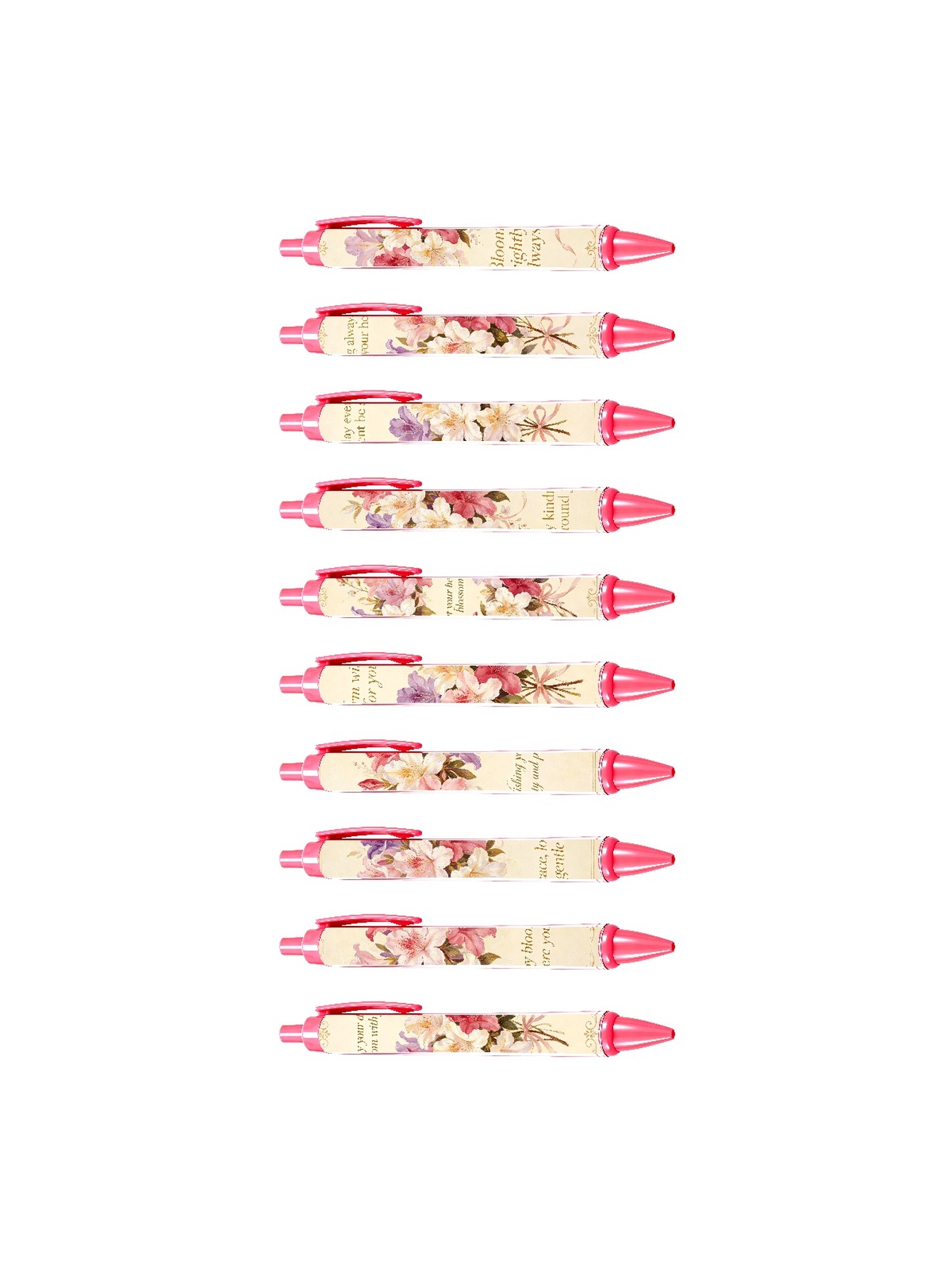 Camellia Retractable Pen, Red Bloom - 10-Pack