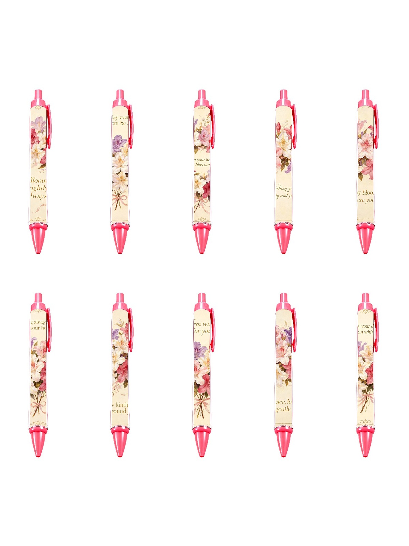 Camellia Retractable Pen, Red Bloom - 10-Pack