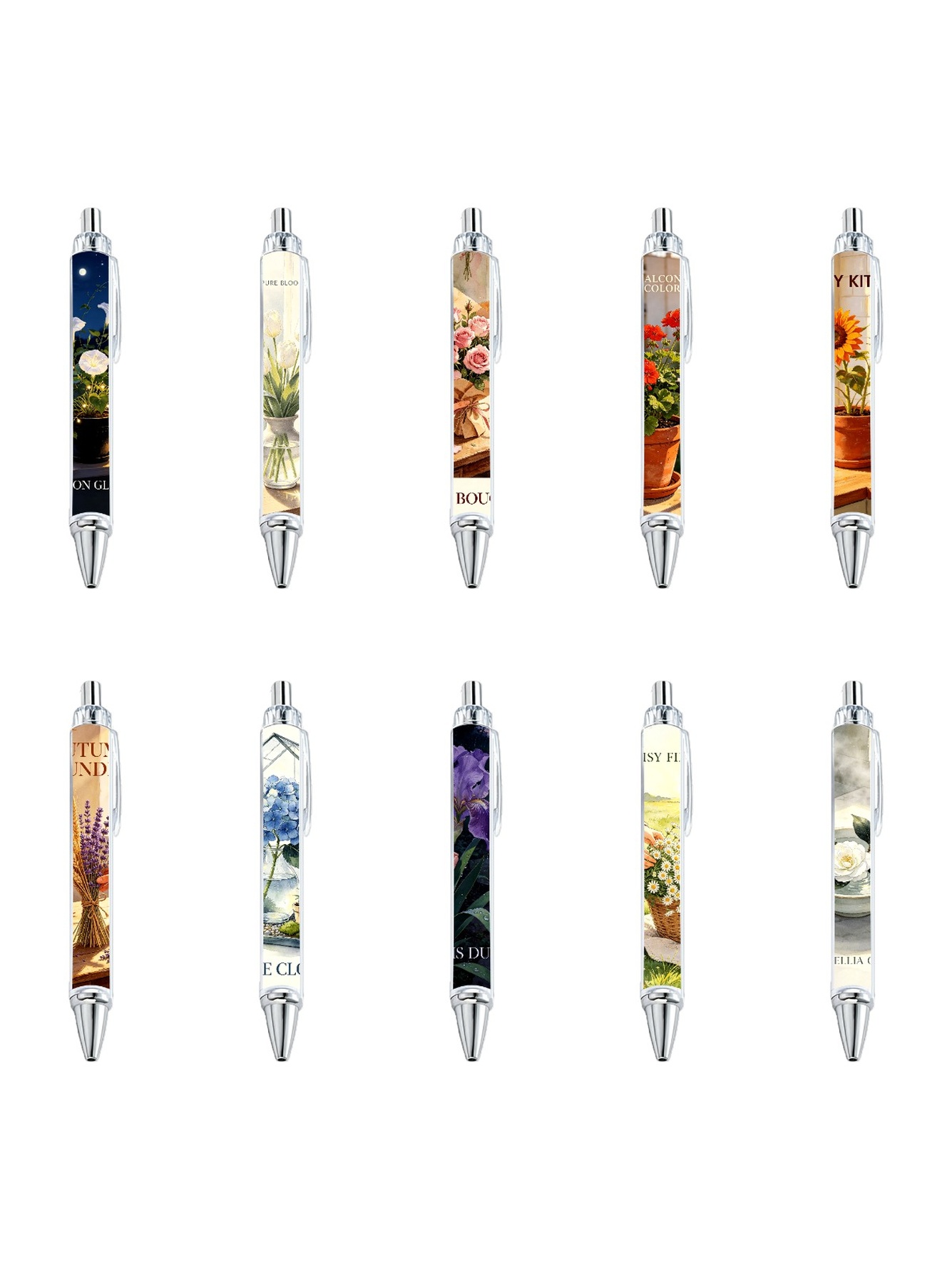 Botanical Gel Pens, Black Ink - 10-Pack