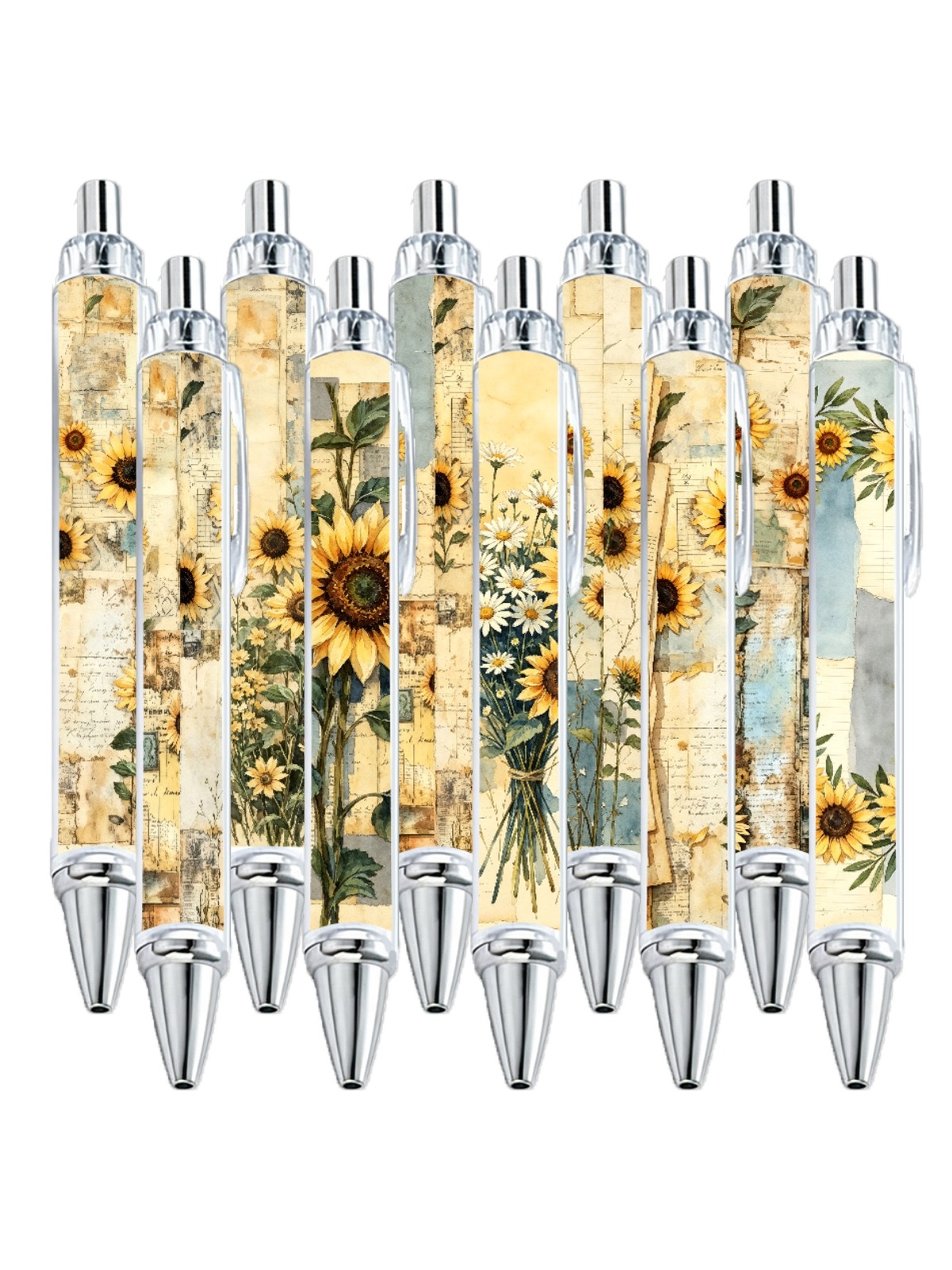Sunflower Collage Ballpoint Pen, Black Ink - 10-Pack