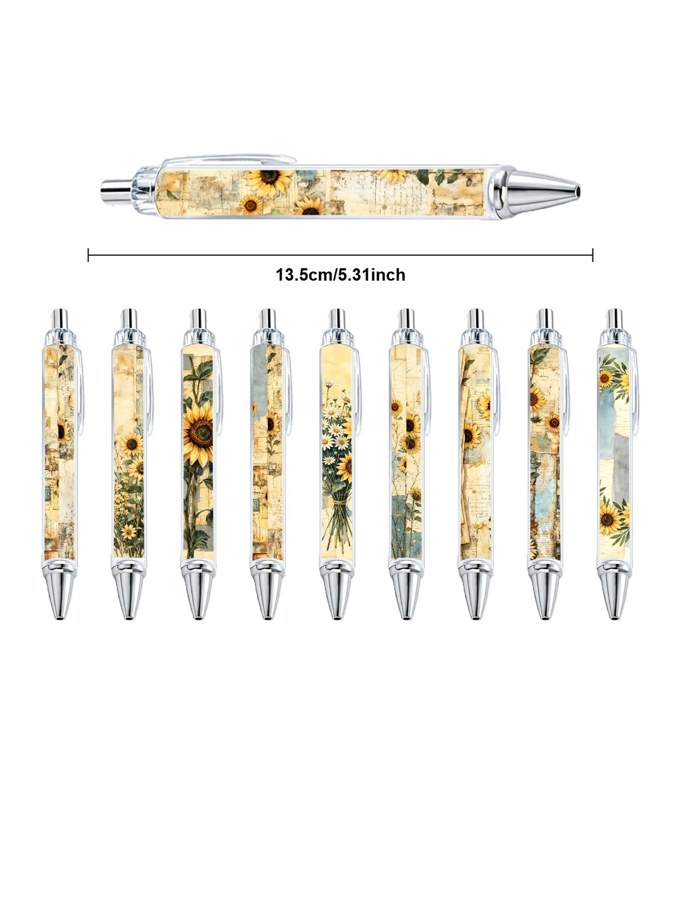 Sunflower Collage Ballpoint Pen, Black Ink - 10-Pack
