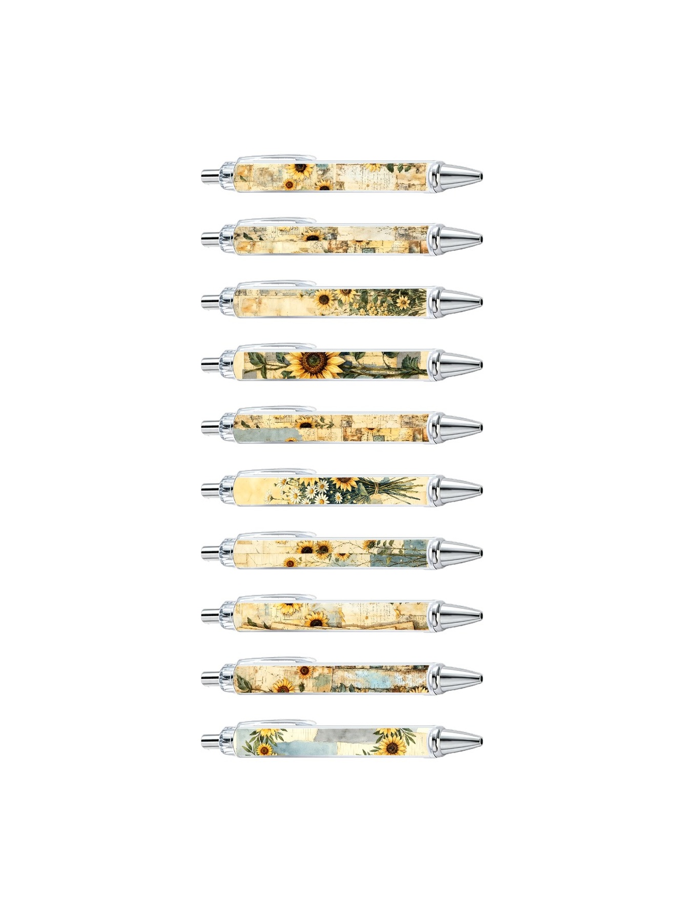 Sunflower Collage Ballpoint Pen, Black Ink - 10-Pack