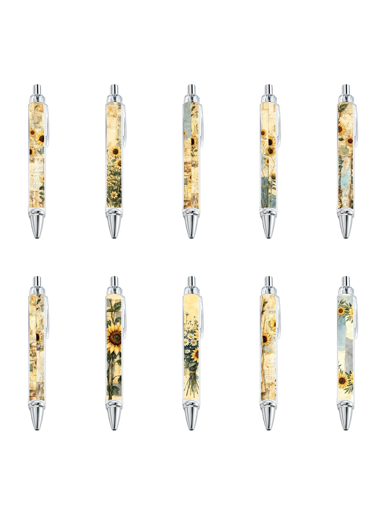 Sunflower Collage Ballpoint Pen, Black Ink - 10-Pack