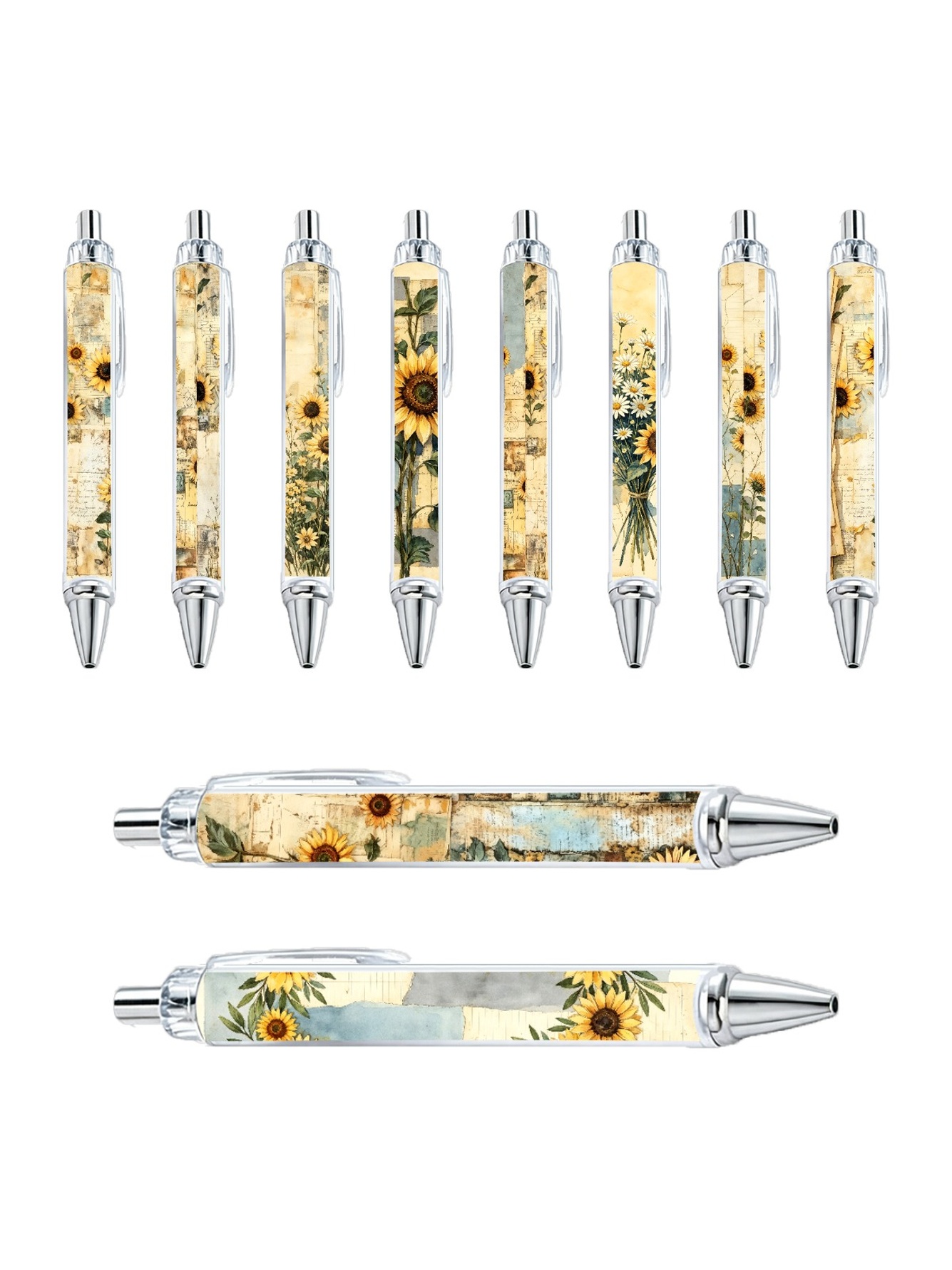 Sunflower Collage Ballpoint Pen, Black Ink - 10-Pack