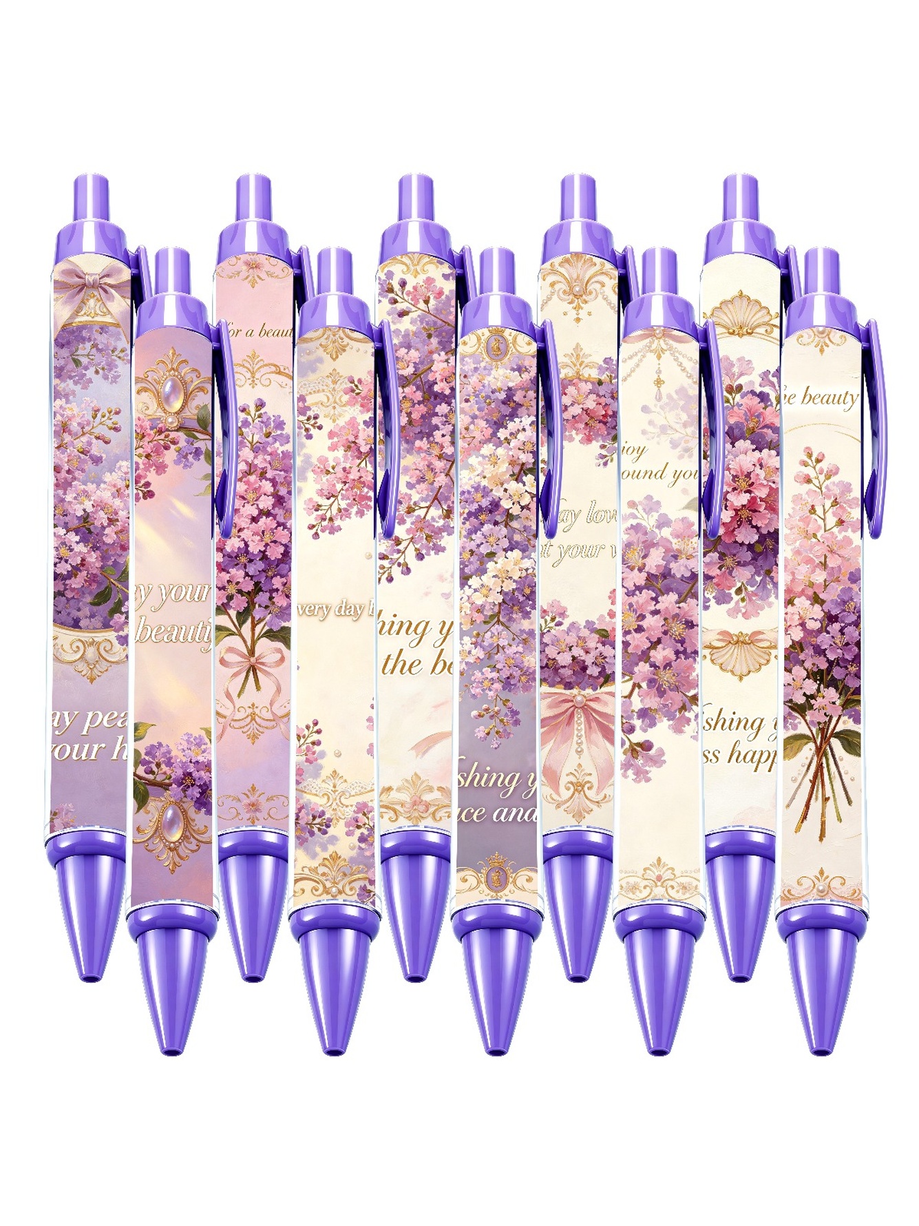 Floral Elegance Retractable Pens - 10-Pack